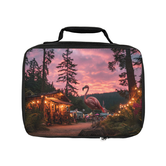 Forest Flamingo Lunch Bag – Sunset Serenity in the Pines