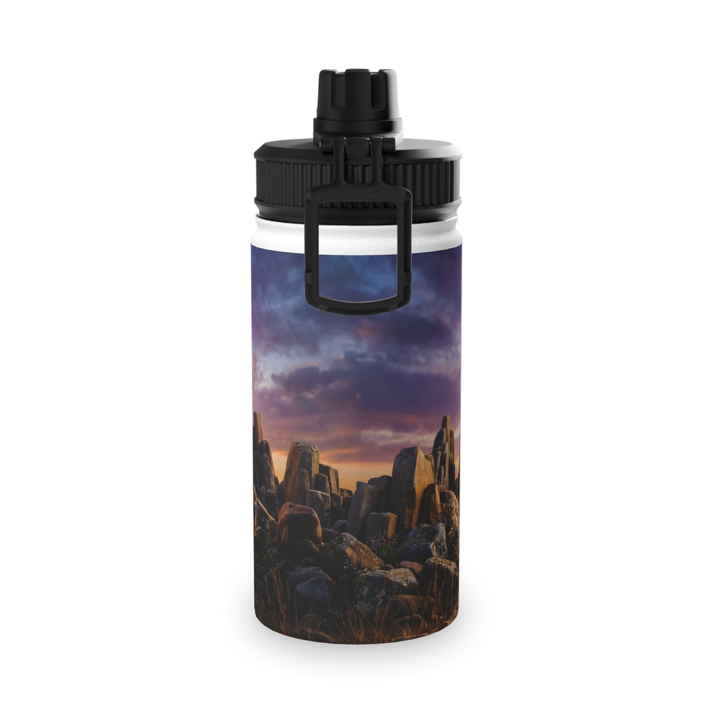 Celestial Portal Stainless Steel Water Bottle, Sports Lid – Sunlit Stone Gateway