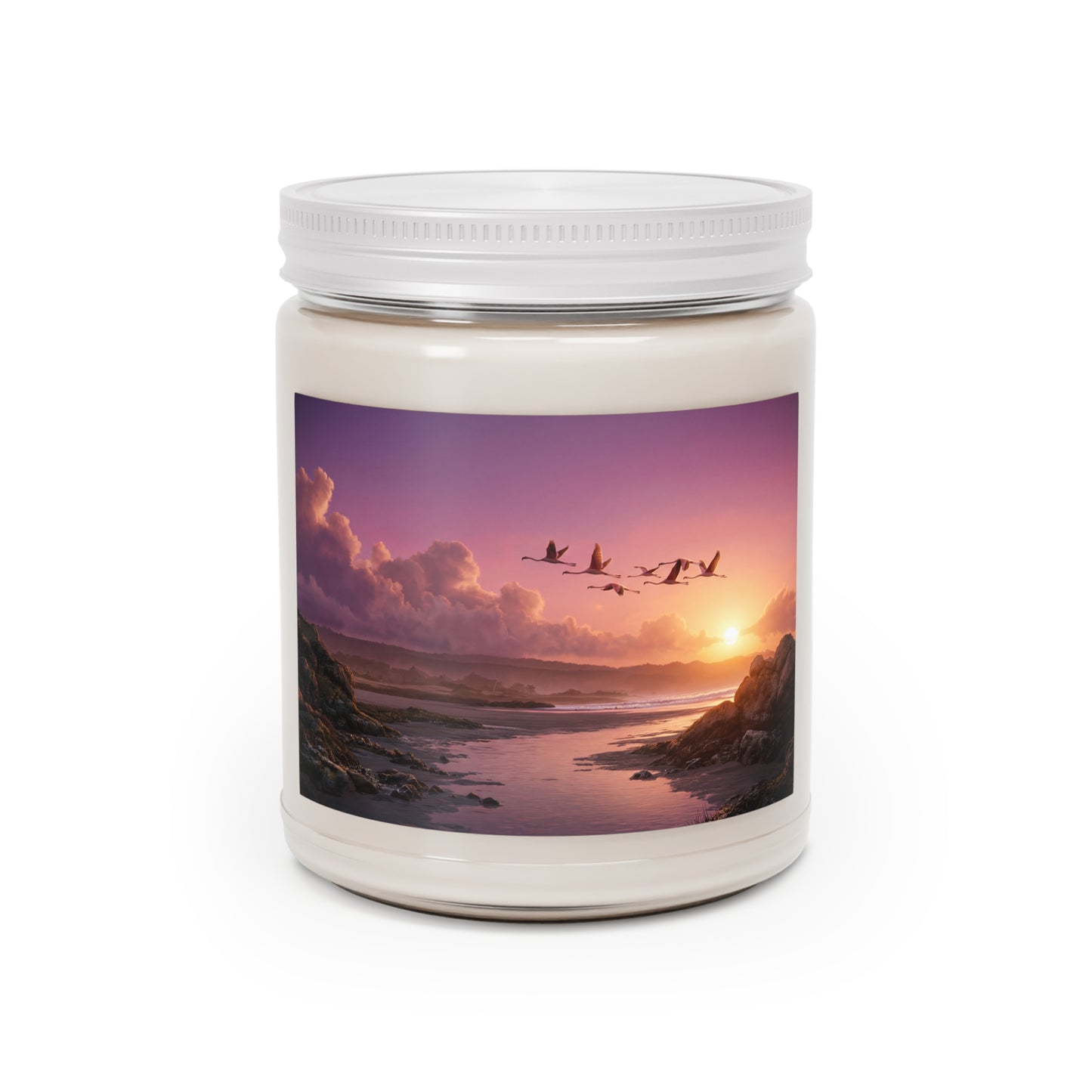 Flamingo Sunset Scented Soy Candles with White Lid, 9oz – Pink Sky Migration