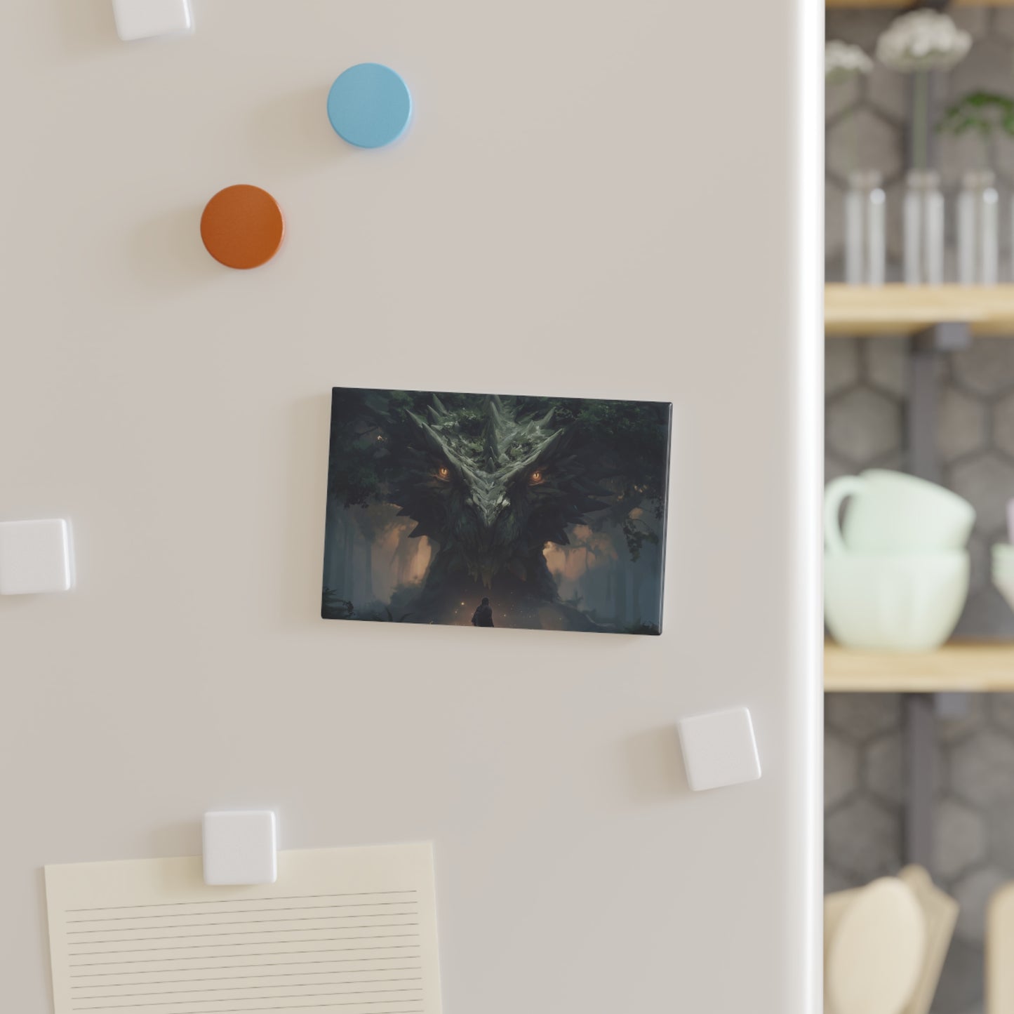 Ancient Forest Dragon Button Magnet, Rectangle (1 & 10 pcs) – Guardian of the Moss-Covered Grove