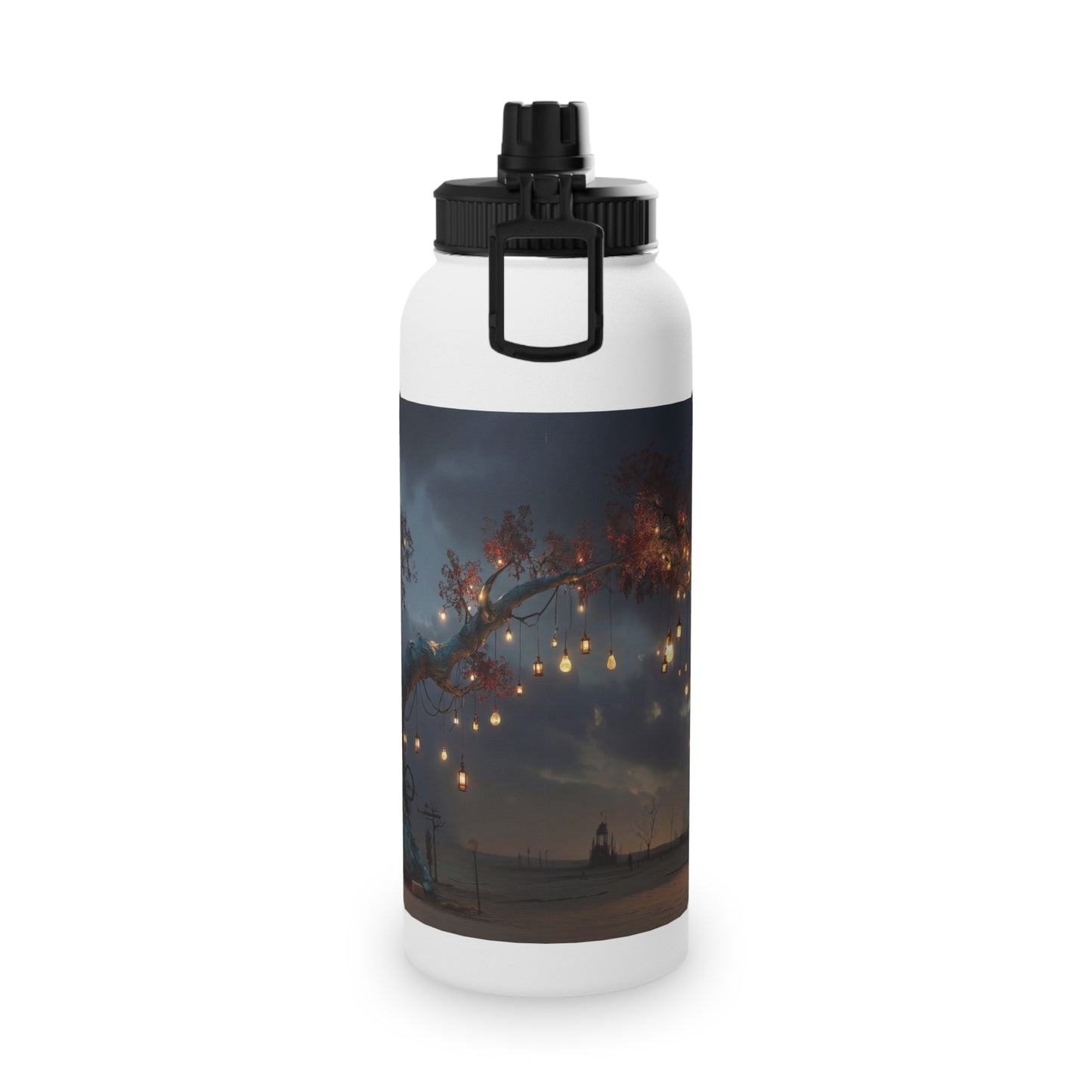 Luminescent Wishing Tree Stainless Steel Water Bottle, Sports Lid – Desert Night’s Warmth