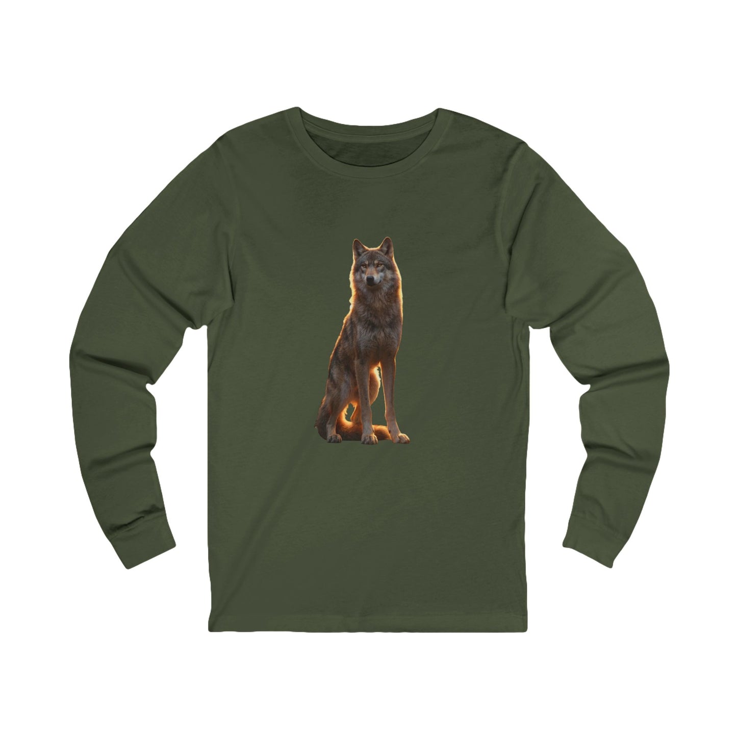 Golden Hour Wolf Jersey Long Sleeve Tee – Watchful Guardian Portrait