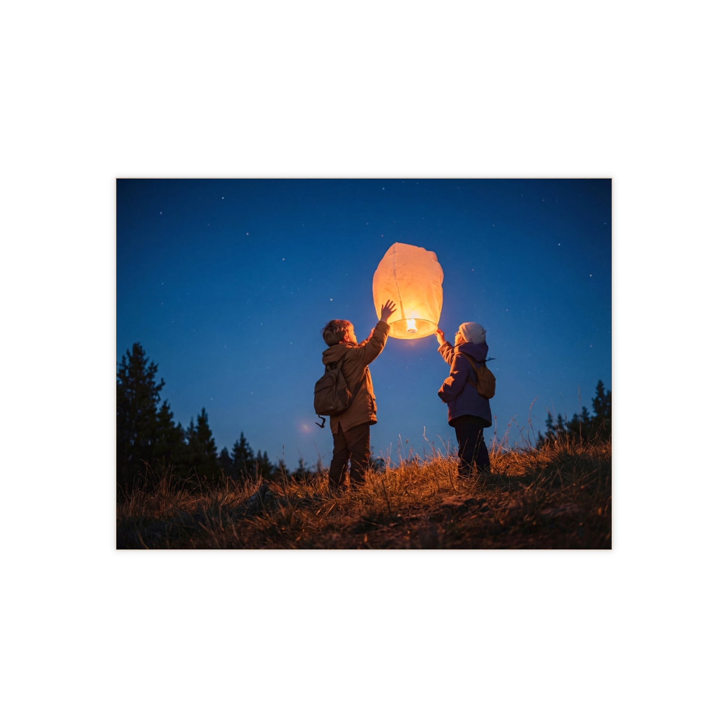 Starlit Lantern Children Ceramic Photo Tile – Warm Glow Against Midnight Sky