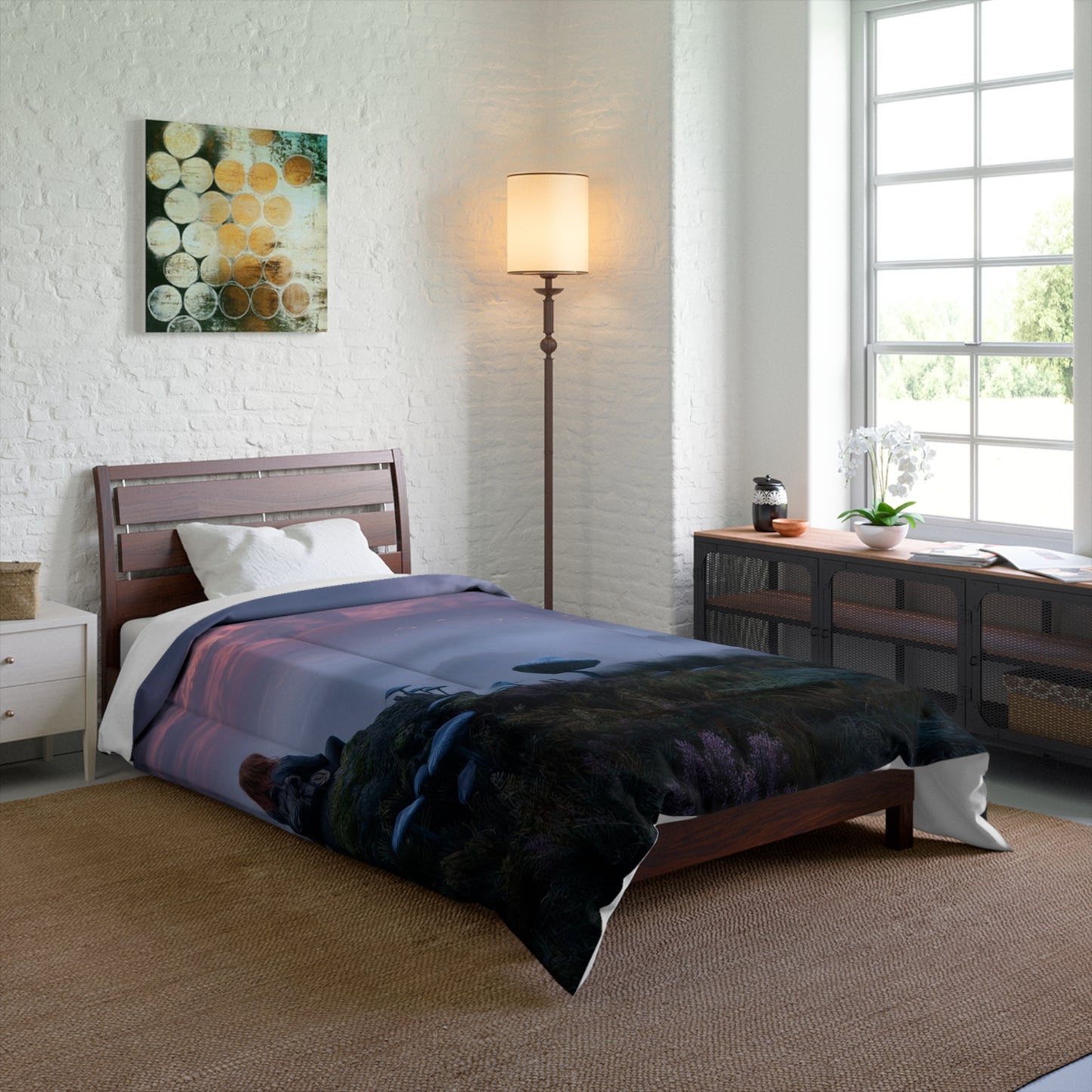 Moonlit Wanderer Comforter – Twilight Meadow with Glowing Mushrooms