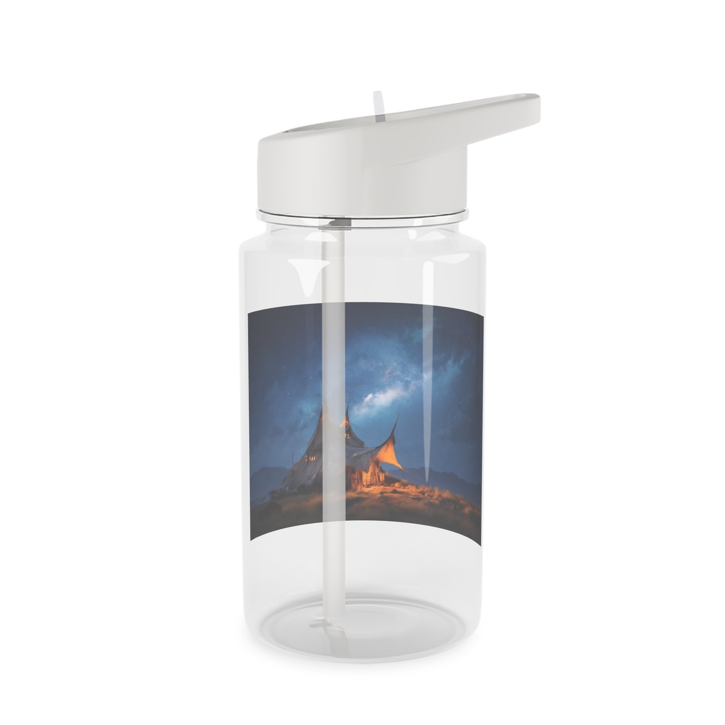Starlit Wagon Tent Water Bottle – Amber Glow Under Milky Way