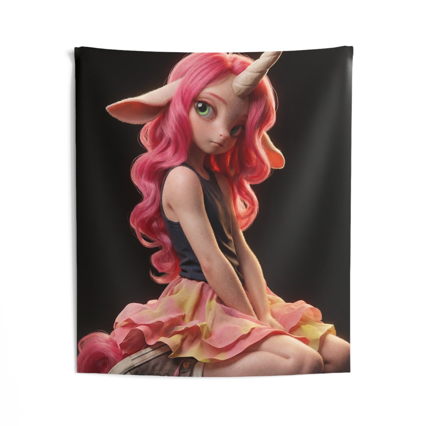 Pink Unicorn Girl Indoor Wall Tapestries – Soft Glow Fantasy Portrait