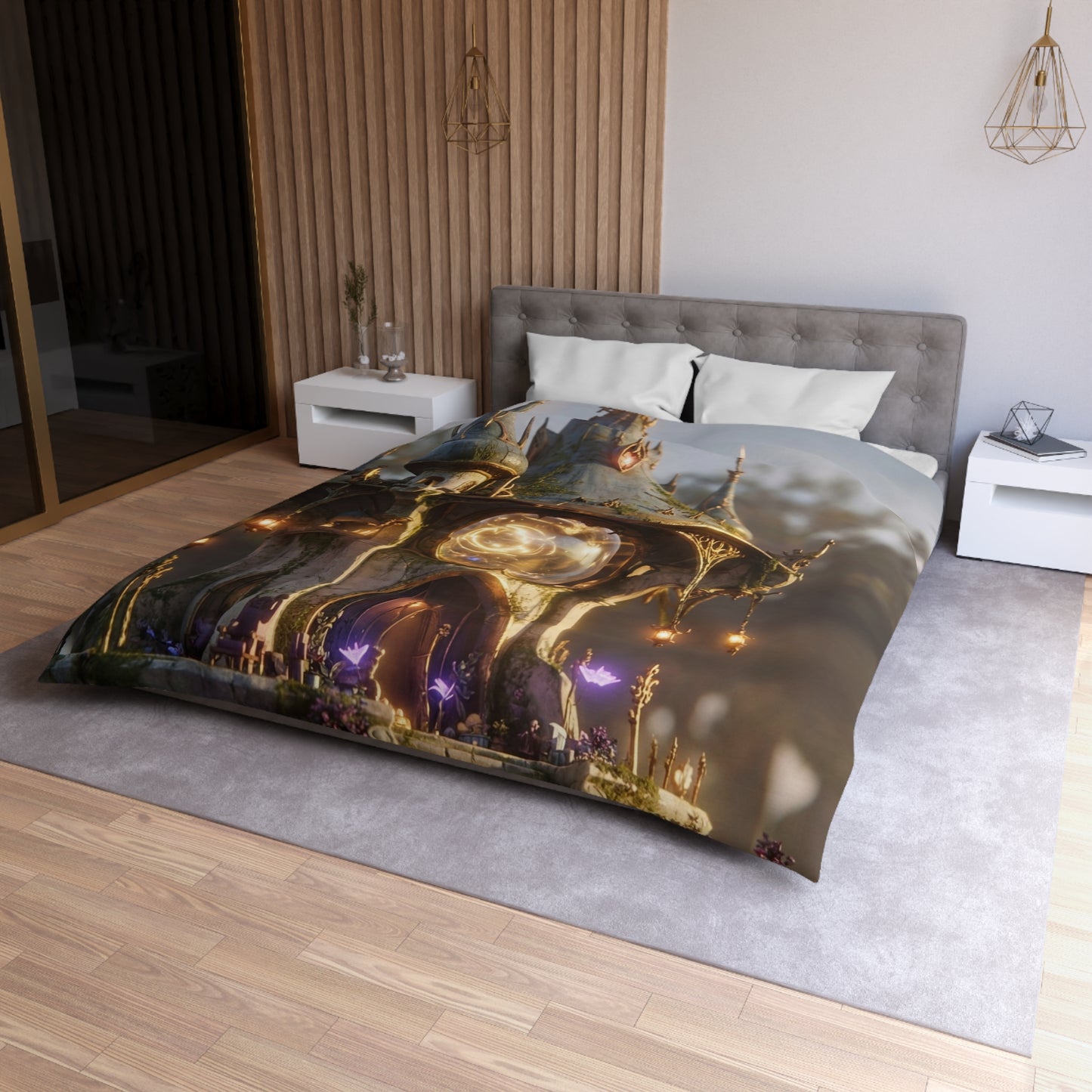 Whispering Observatory Duvet Cover – Twilight Magic in Stone