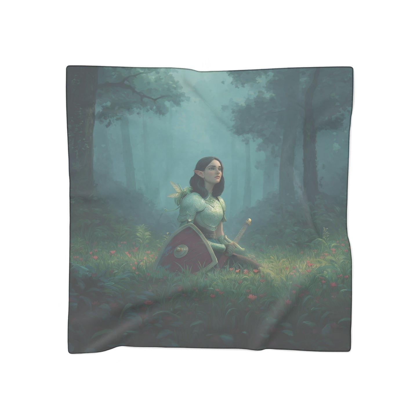 Forest Sentinel Poly Scarf – Moss-Draped Warrior in Twilight Grove