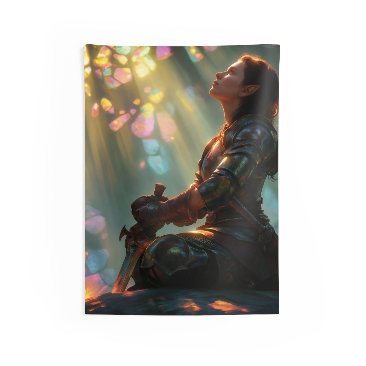 Elven Warrior in Crystal Grove Indoor Wall Tapestries – Sunbeam Sanctuary