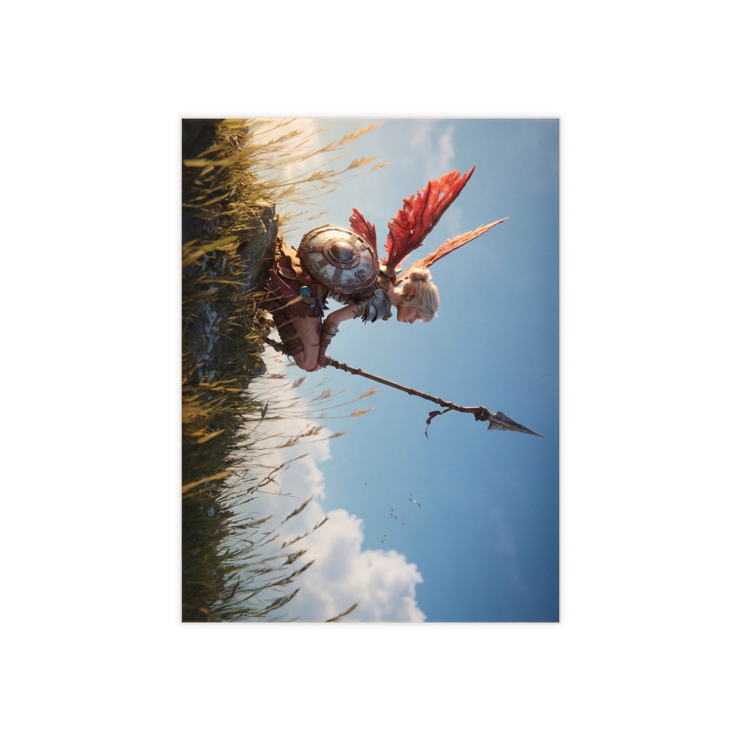 Warrior Angel in Sunset Grass Ceramic Photo Tile – Guardian of the Whispering Hills