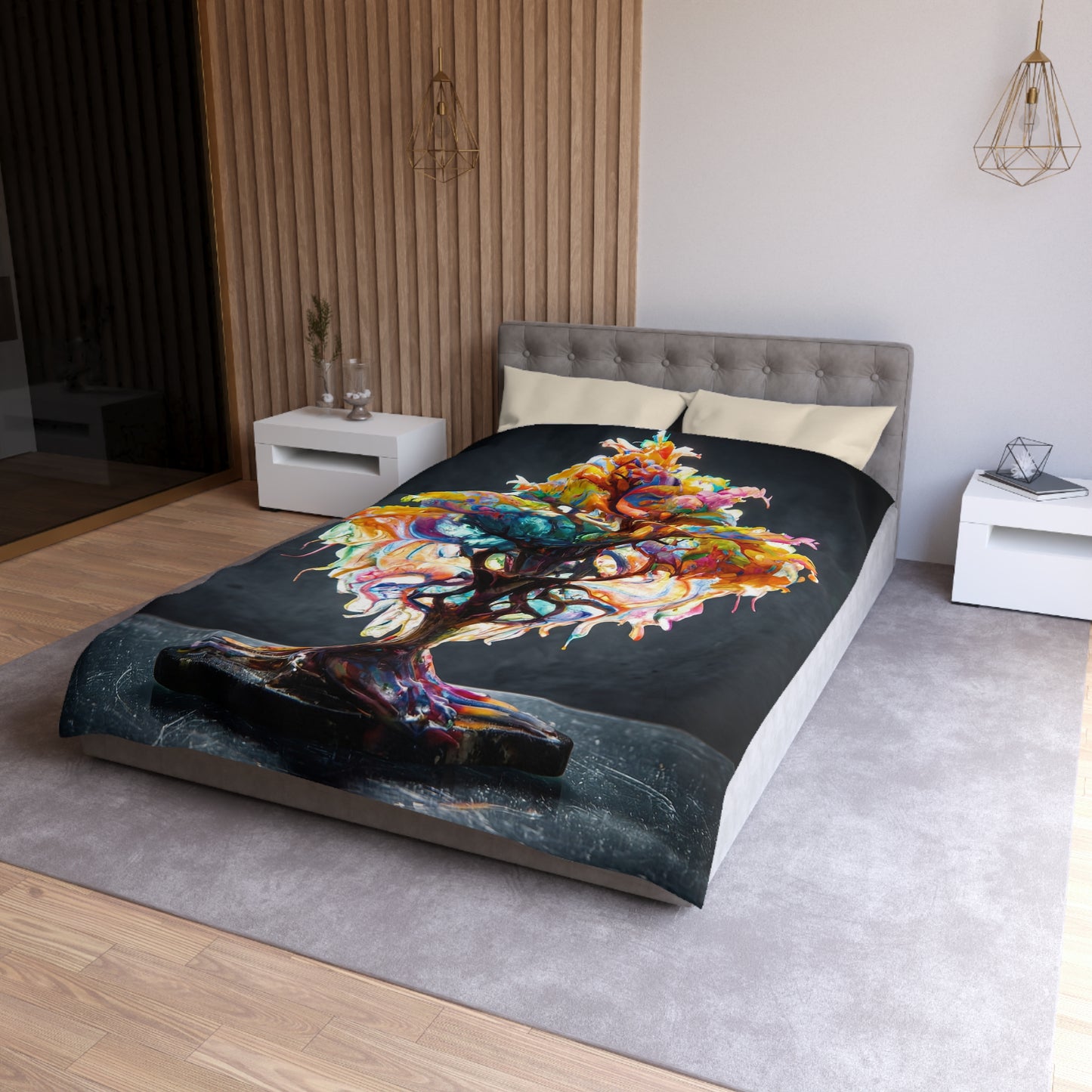 Chromatic Dream Tree Microfiber Duvet Cover – Where Color Blooms in Every Branch