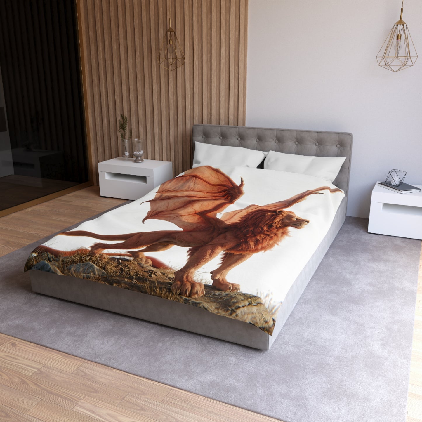 Winged Lion Sentinel Microfiber Duvet Cover – Sunset Throne of Warmth