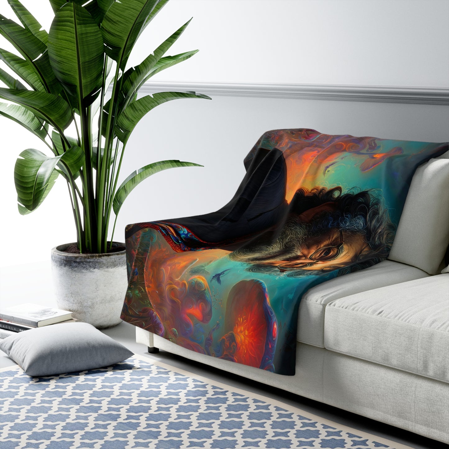 Twilight Meadow Sage Blanket – Where Mushrooms Glow and Birds Duet