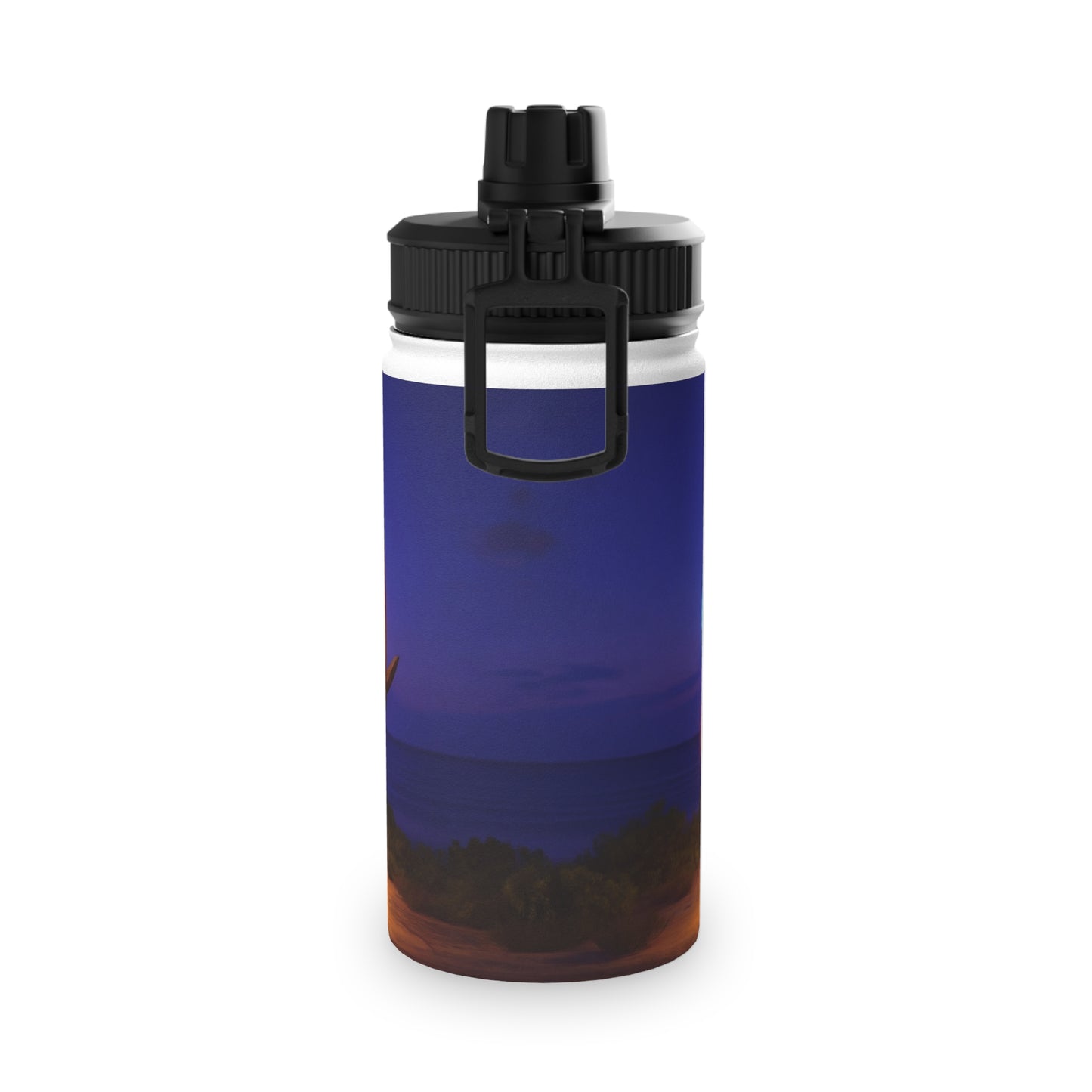 Luminous Phoenix Arch Water Bottle – Twilight Sanctuary with Hanging Lanterns
