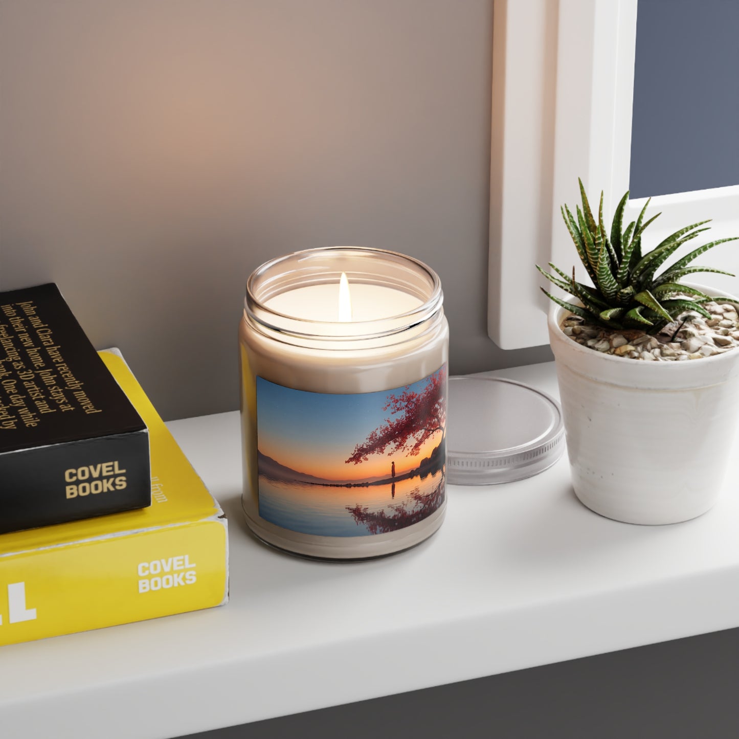 Crimson Sakura Sentinel Scented Soy Candles with White Lid, 9oz – Twilight’s Quiet Embrace
