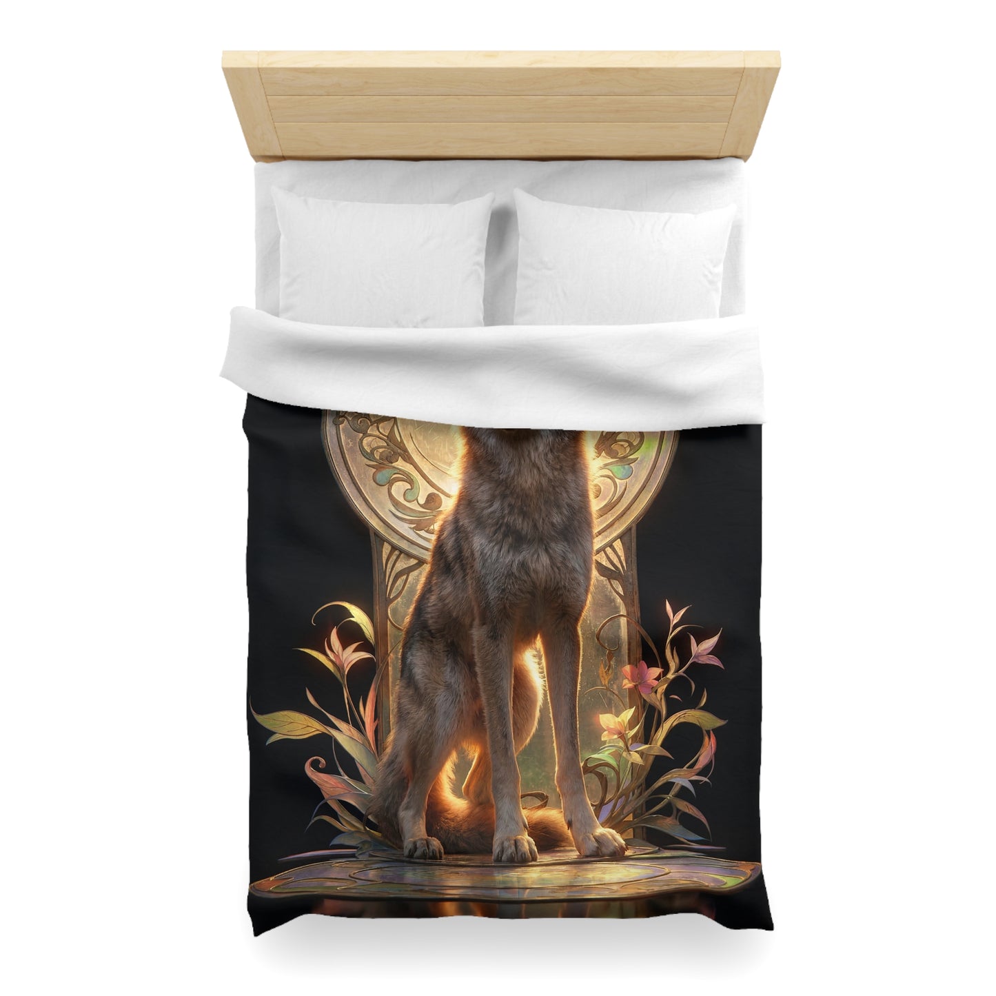 Regal Wolf Throne Microfiber Duvet Cover – Golden Light Through Art Nouveau Arch
