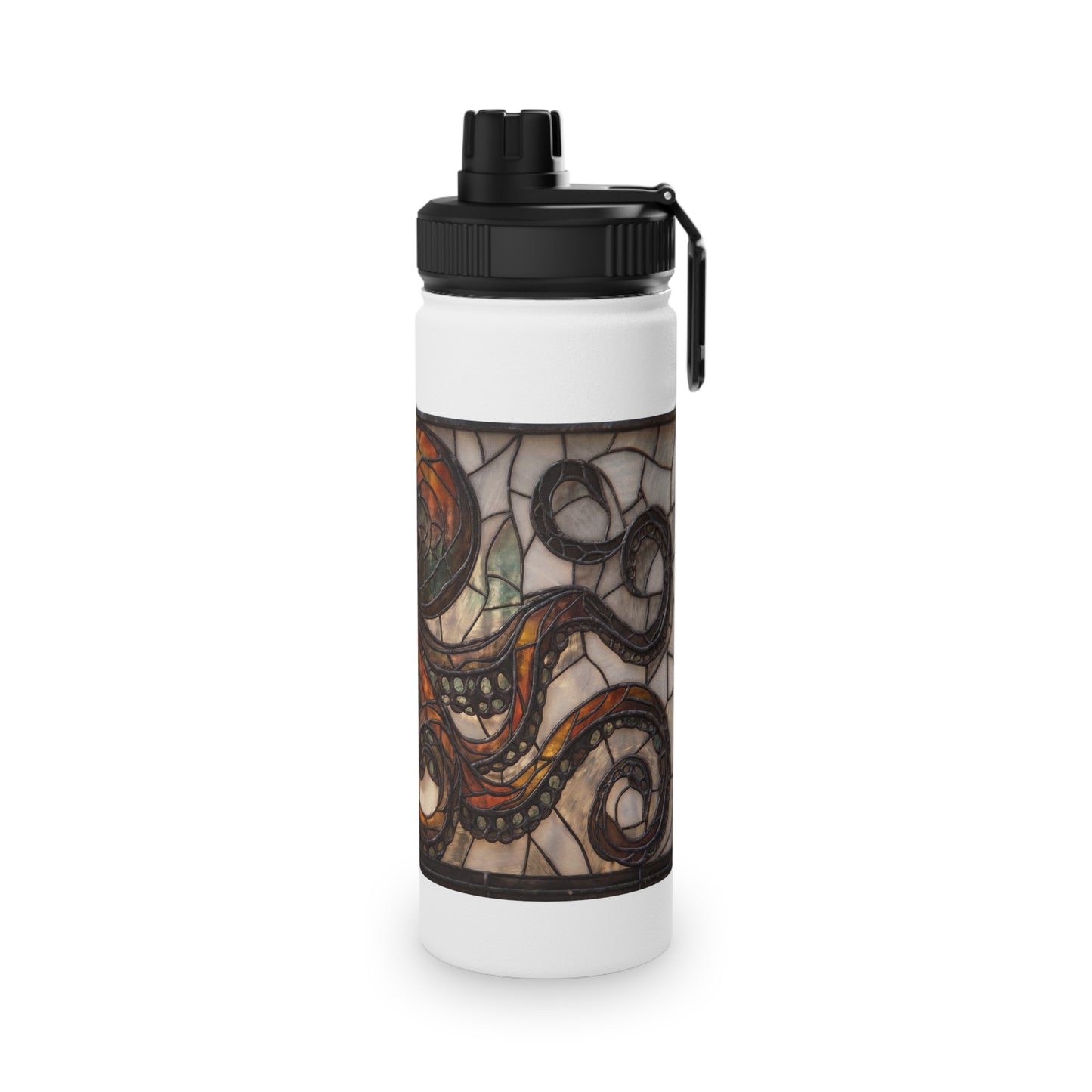 Stained Glass Octopus Water Bottle – Amber Tide Guardian with Iron Frame
