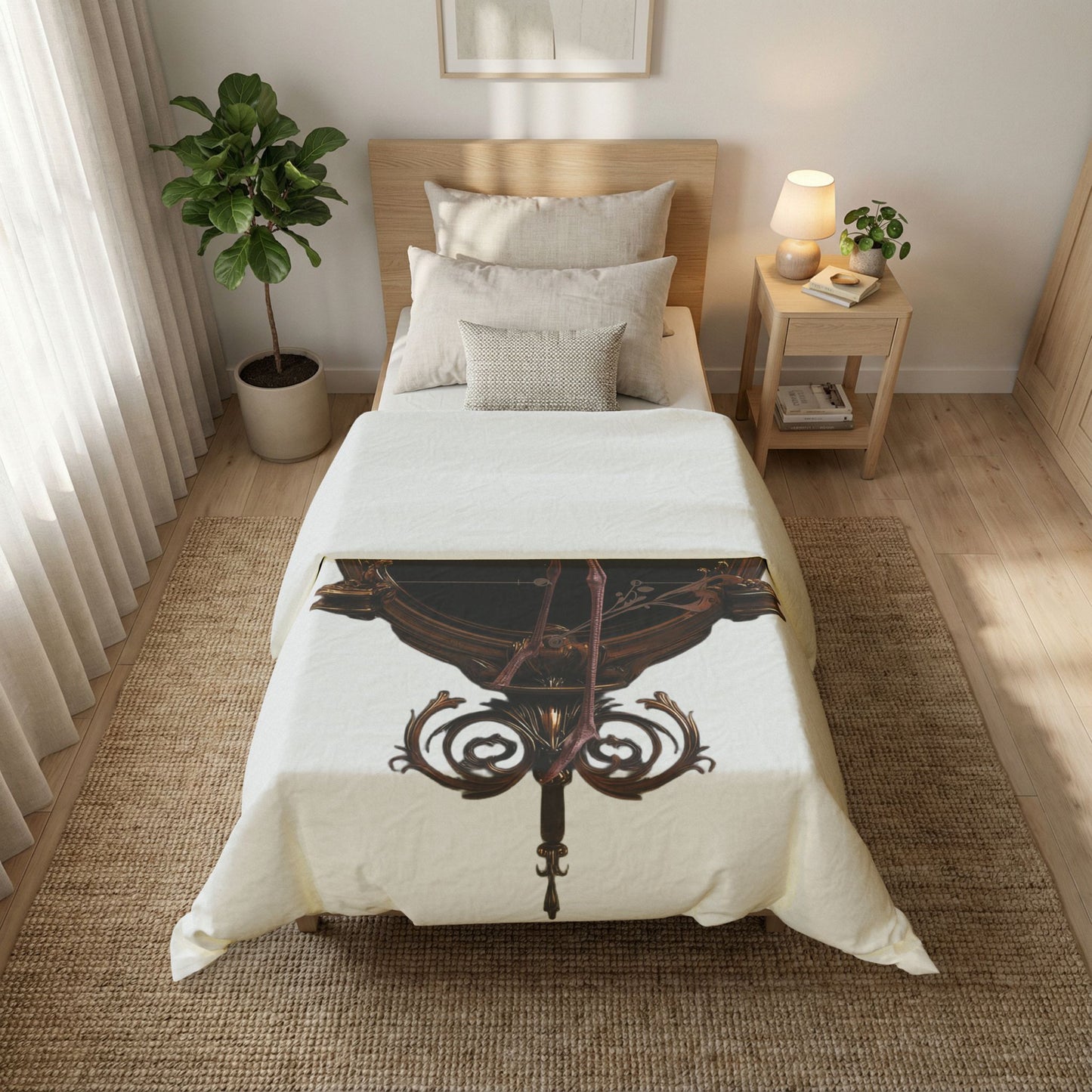 Royal Flamingo Manor Sign Duvet Cover – Victorian Gilded Elegance