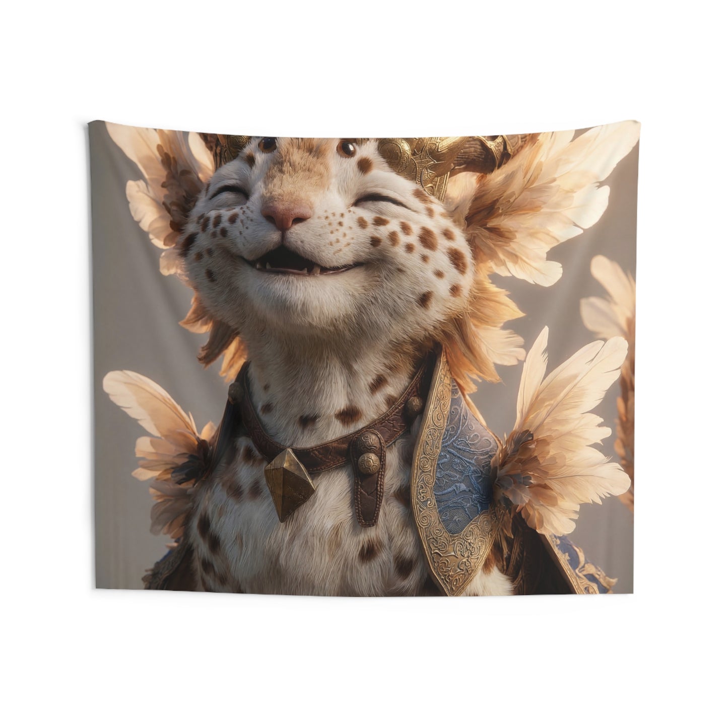 Crowned Feline Sentinel Indoor Wall Tapestries – Warm Golden Majesty