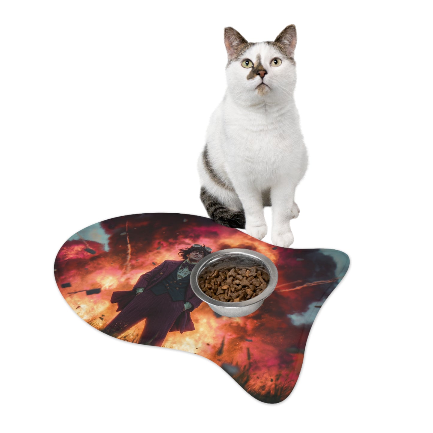 Crimson Explosion Gentleman Pet Feeding Mats – Dapper Chaos in the Grass