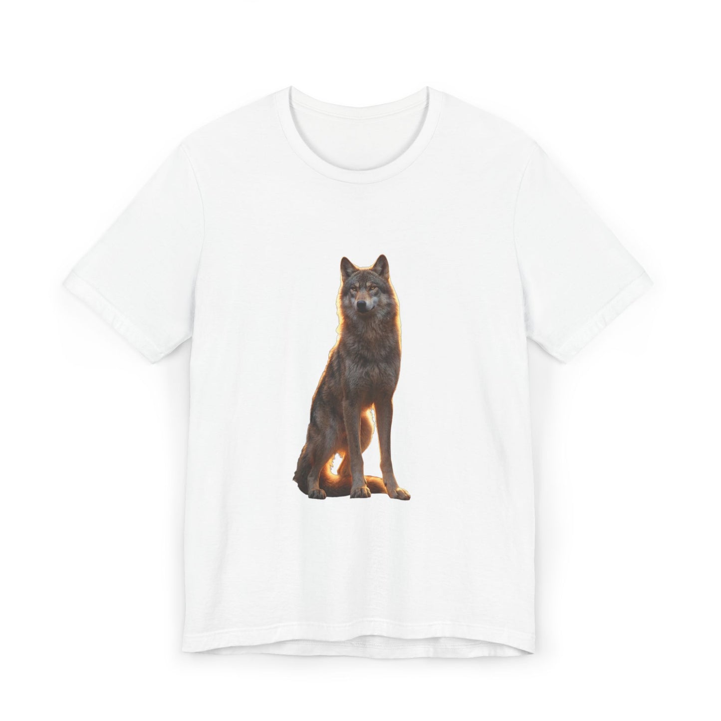 Sentinel Wolf Unisex Jersey T-Shirt – Golden Hour Guardian Portrait