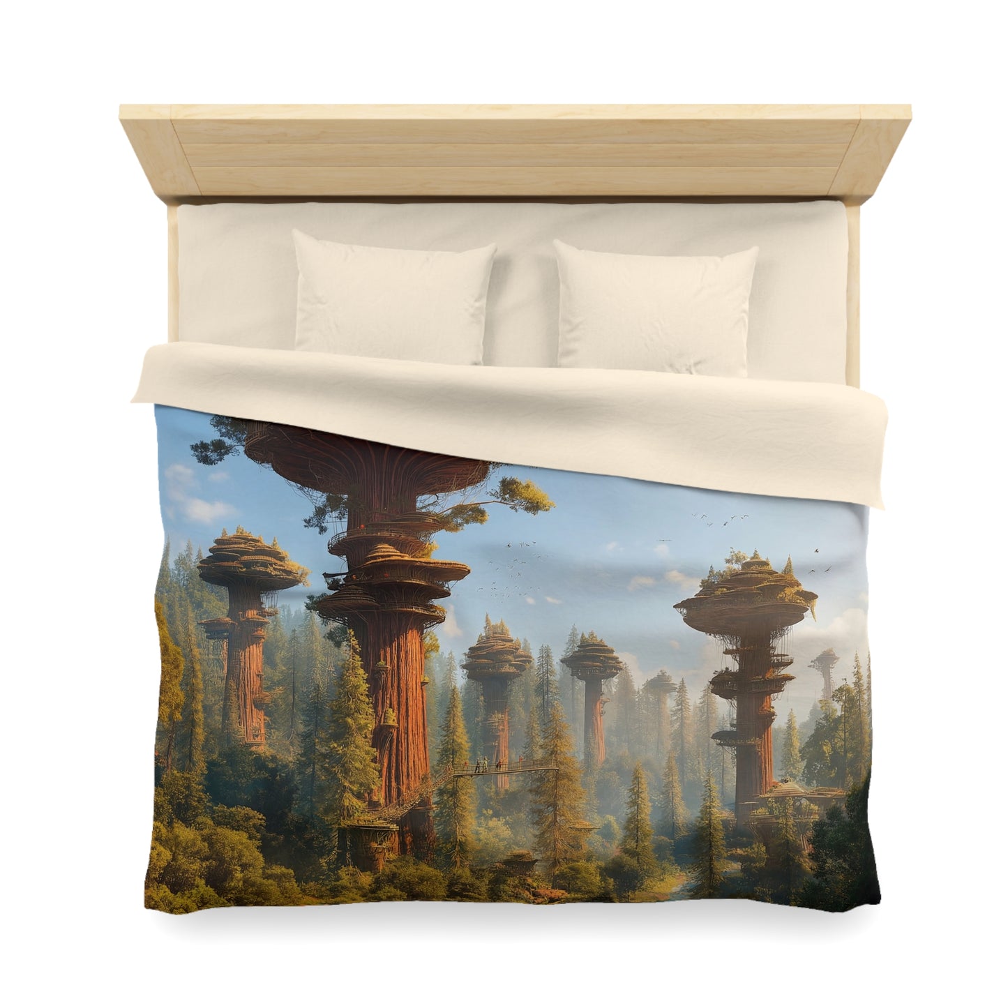 Sky-House Canopy Microfiber Duvet Cover – Whispering Redwood Dreamscape