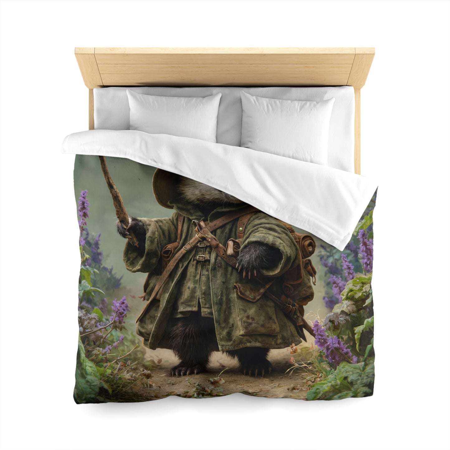 Badger Scout Microfiber Duvet Cover – Mossy Trail Through Purple Wilds