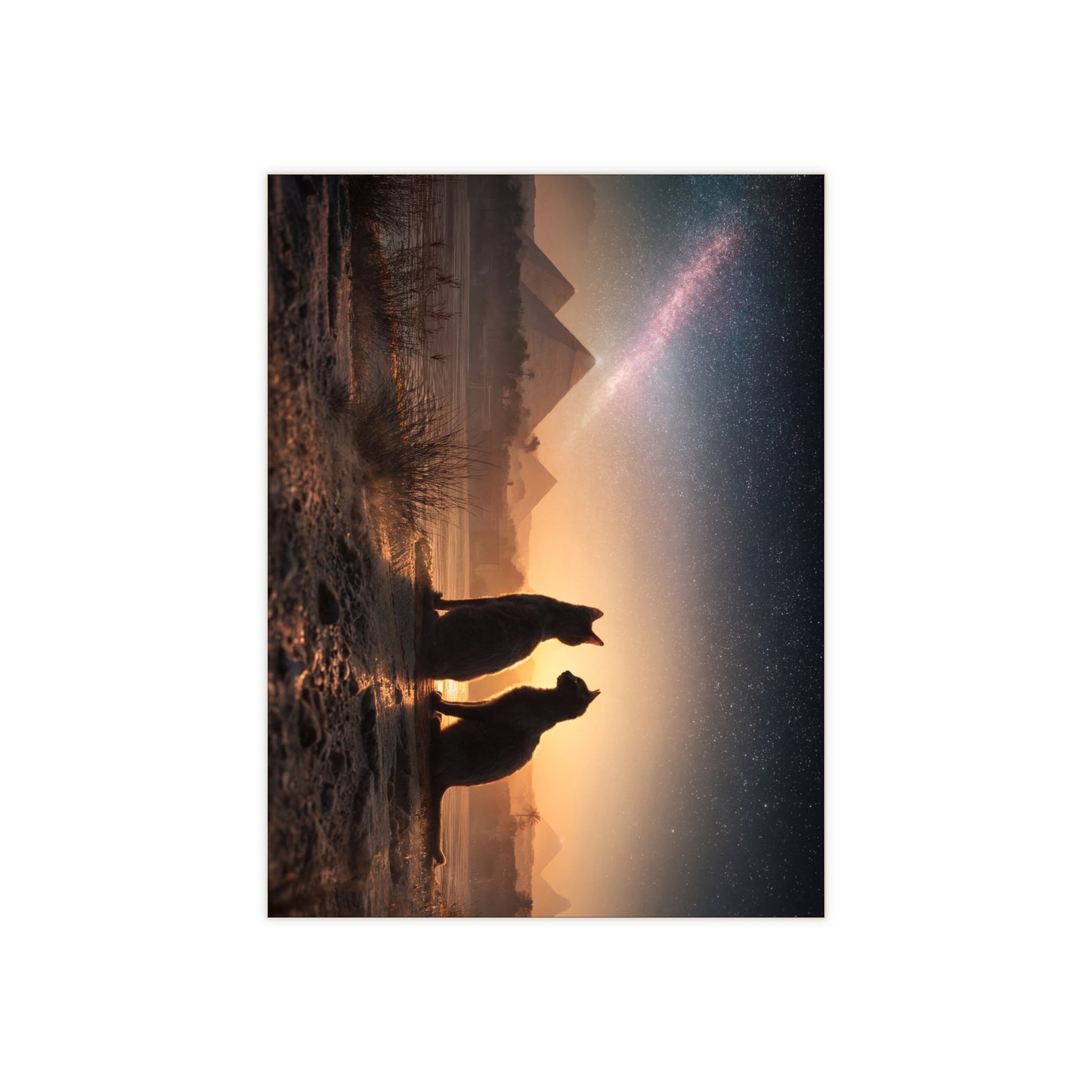 Starlit Pyramids Cat Tile – Whispers of Ancient Nightscape