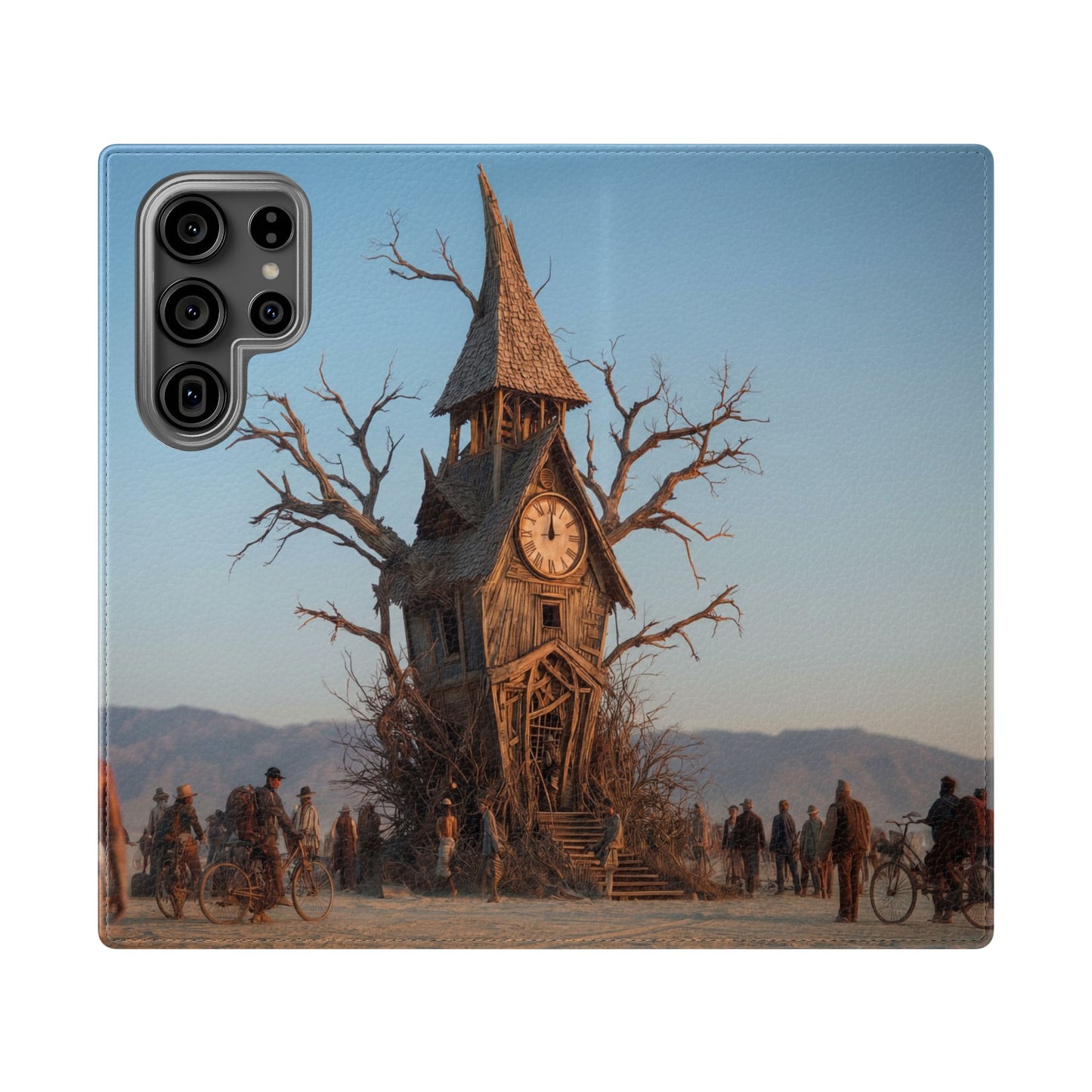 Clocktower Wanderers Flip Cases – Dusty Desert Sentinel Scene