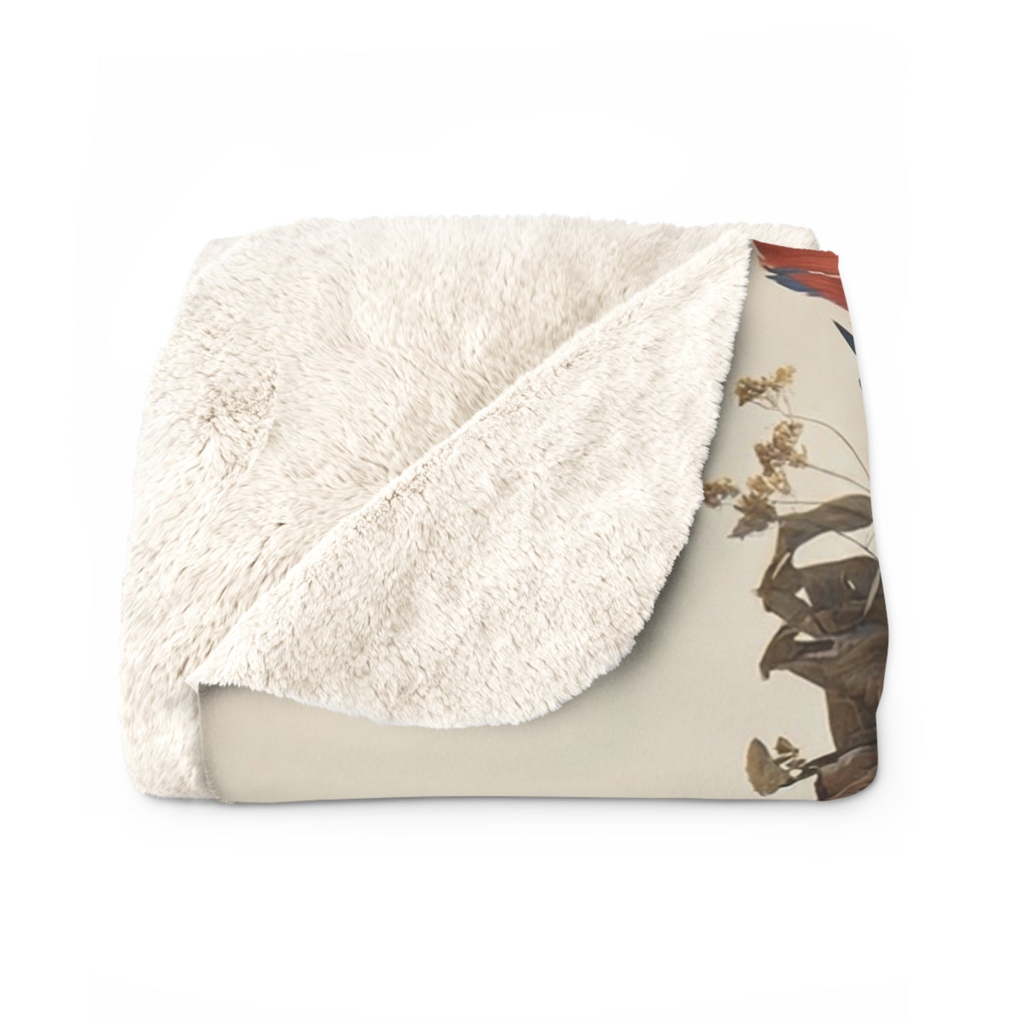 Hermit Sage Sherpa Fleece Blanket – Mossy Cap & Mushroom Staff
