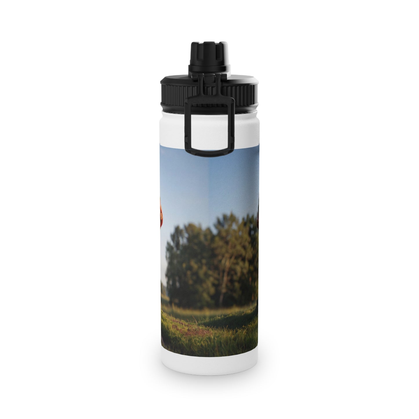 Mushroom Cottage Water Bottle – Red Cap Forest Dwelling with Gnarled Roots