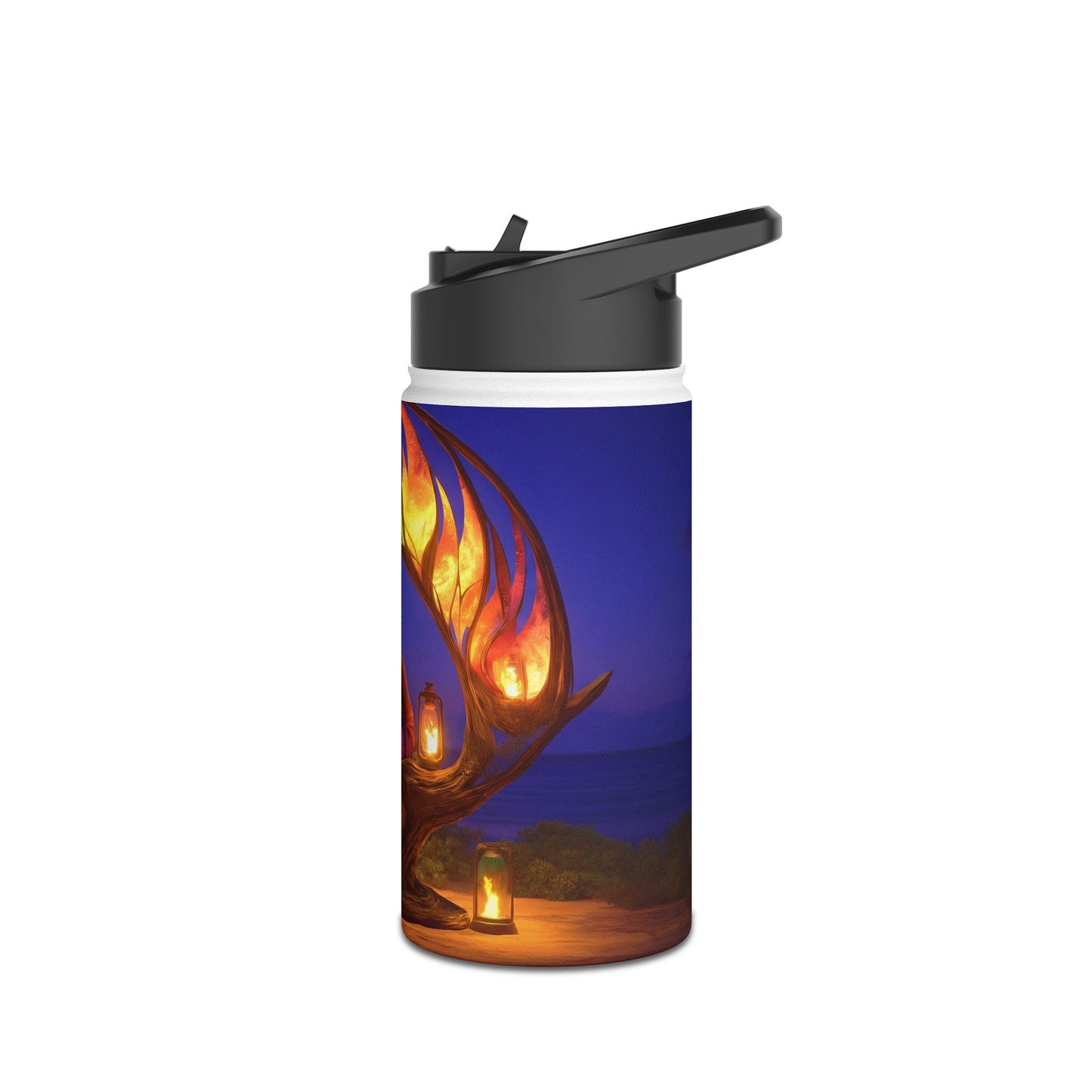 Luminous Phoenix Throne Water Bottle – Sunset Sanctuary with Rainbow Wings
