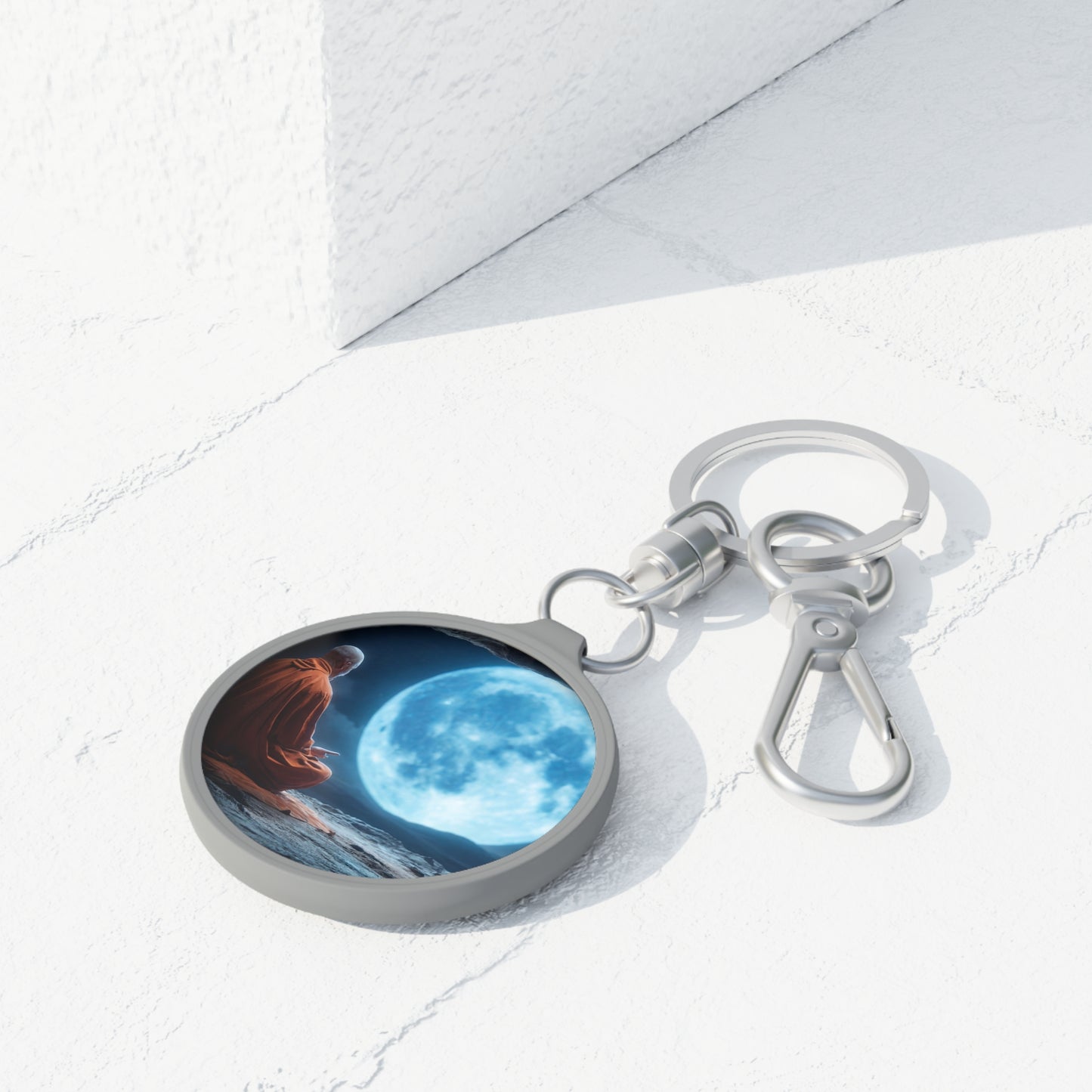 Moonlit Monk Keyring Tag – Stillness Beneath the Celestial Glow