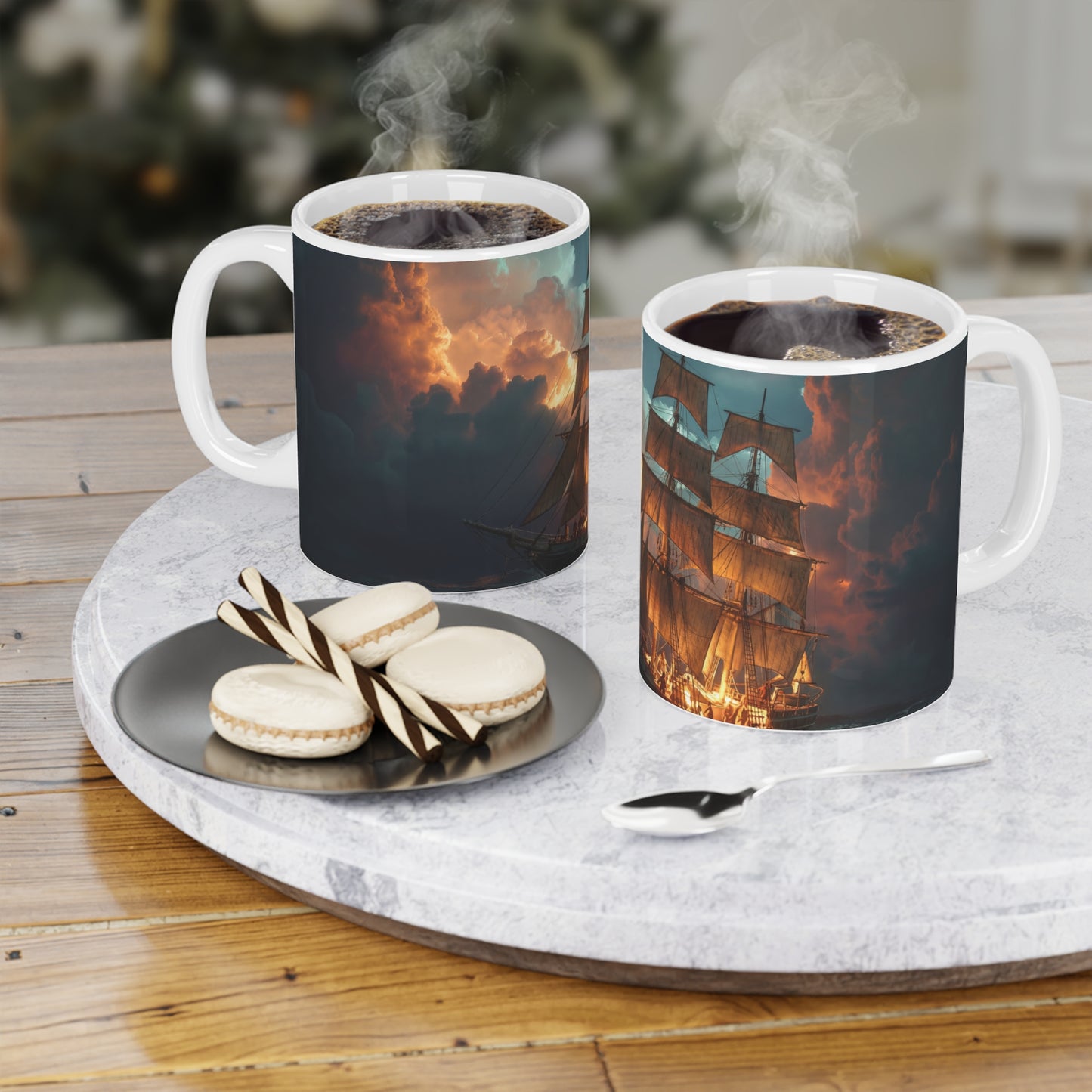 Starlit Galleon Ceramic Mugs (11oz\15oz\20oz) – Voyage Beneath the Celestial Canopy