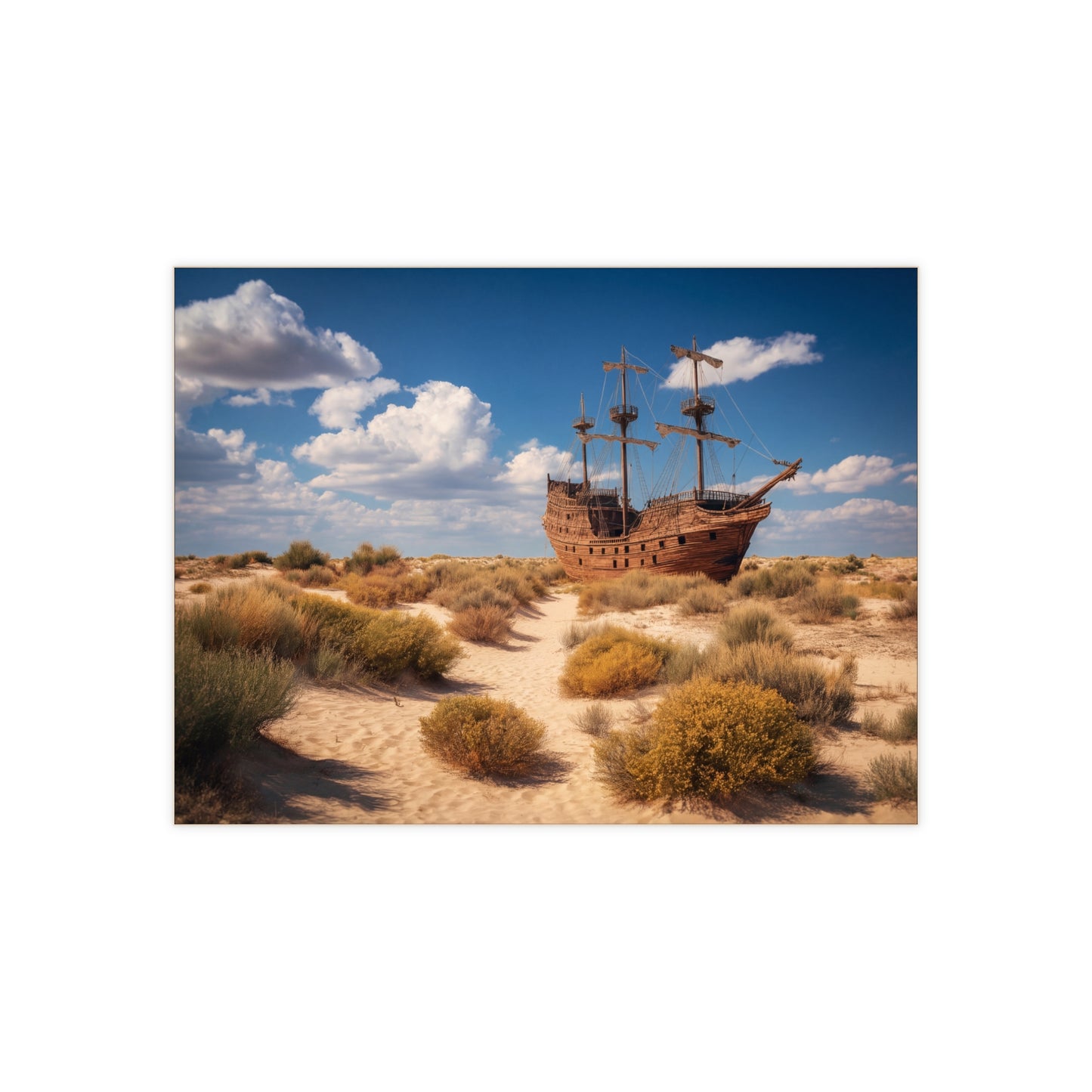 Abandoned Galleon Ceramic Photo Tile – Deserted Sea Ghost in Sunlit Dunes