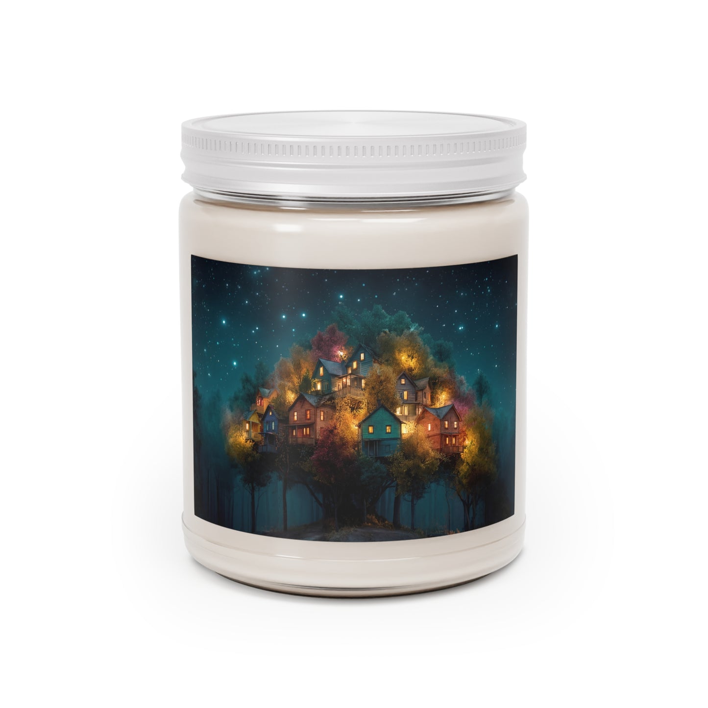 Starlit Hilltop Village Scented Soy Candles with White Lid, 9oz – Warm Glow Under Celestial Canopy