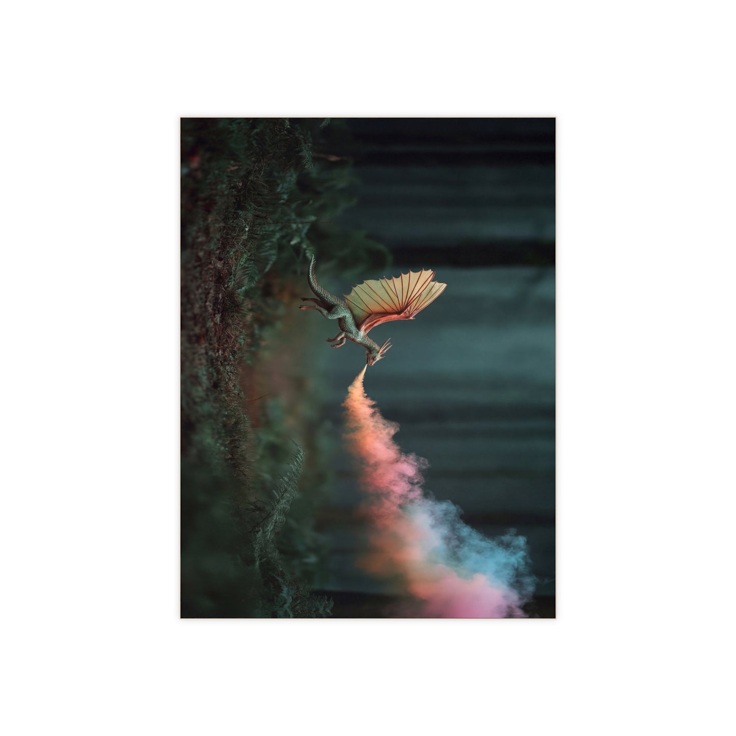 Chromatic Dragon Ceramic Photo Tile – Forest Breath of Rainbow Smoke