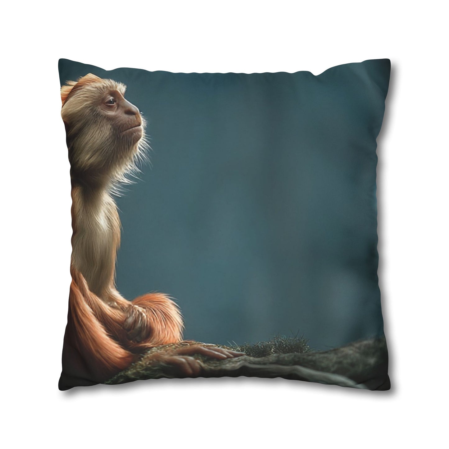 Winged Monkey Guardian Pillowcase – Amber Feathered Sentinel Resting on Moss