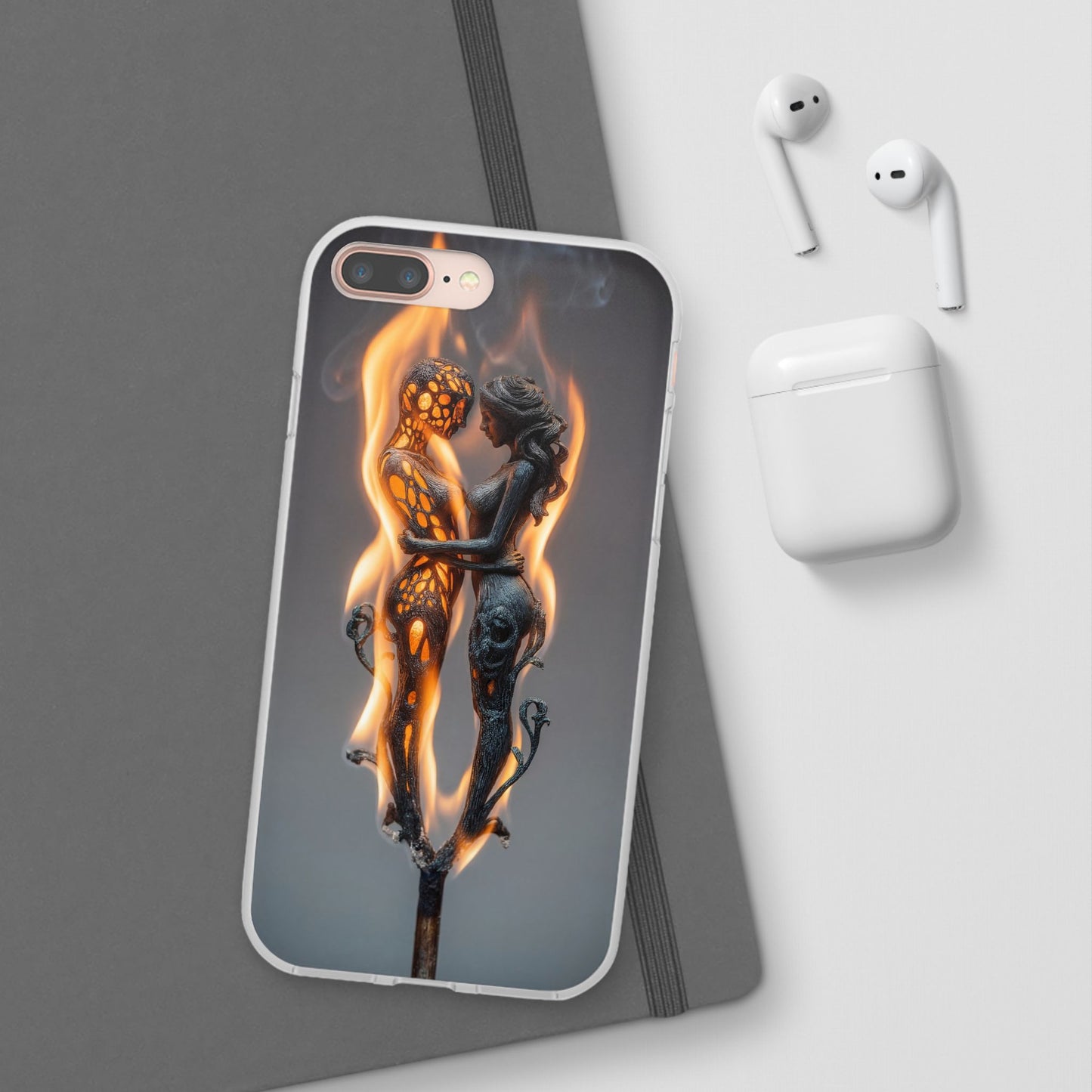 Flame-Embraced Lovers Flexi Cases – Intimate Glow Within the Fire