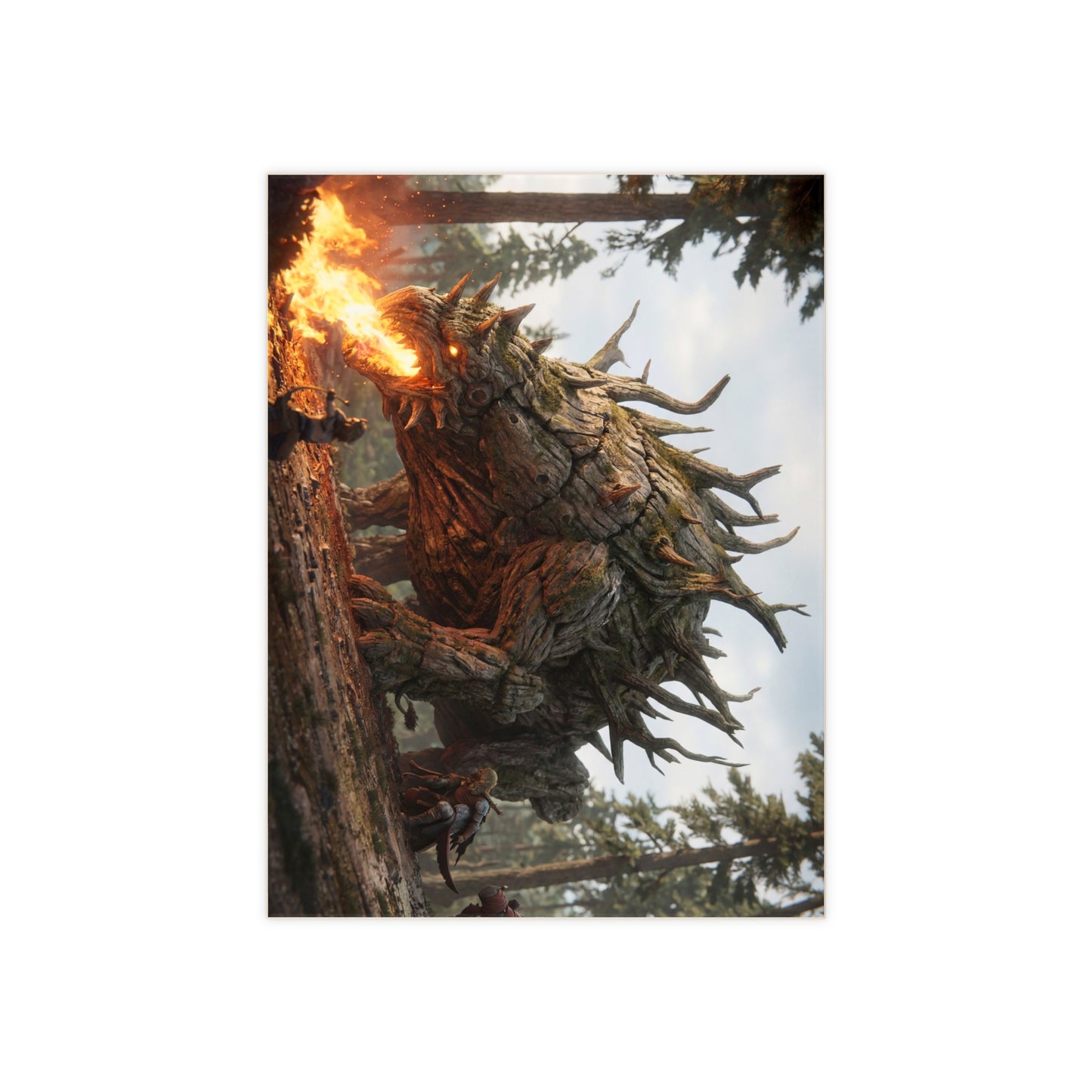 Ancient Forest Dragon Ceramic Photo Tile – Fire Breath in the Twilight Grove