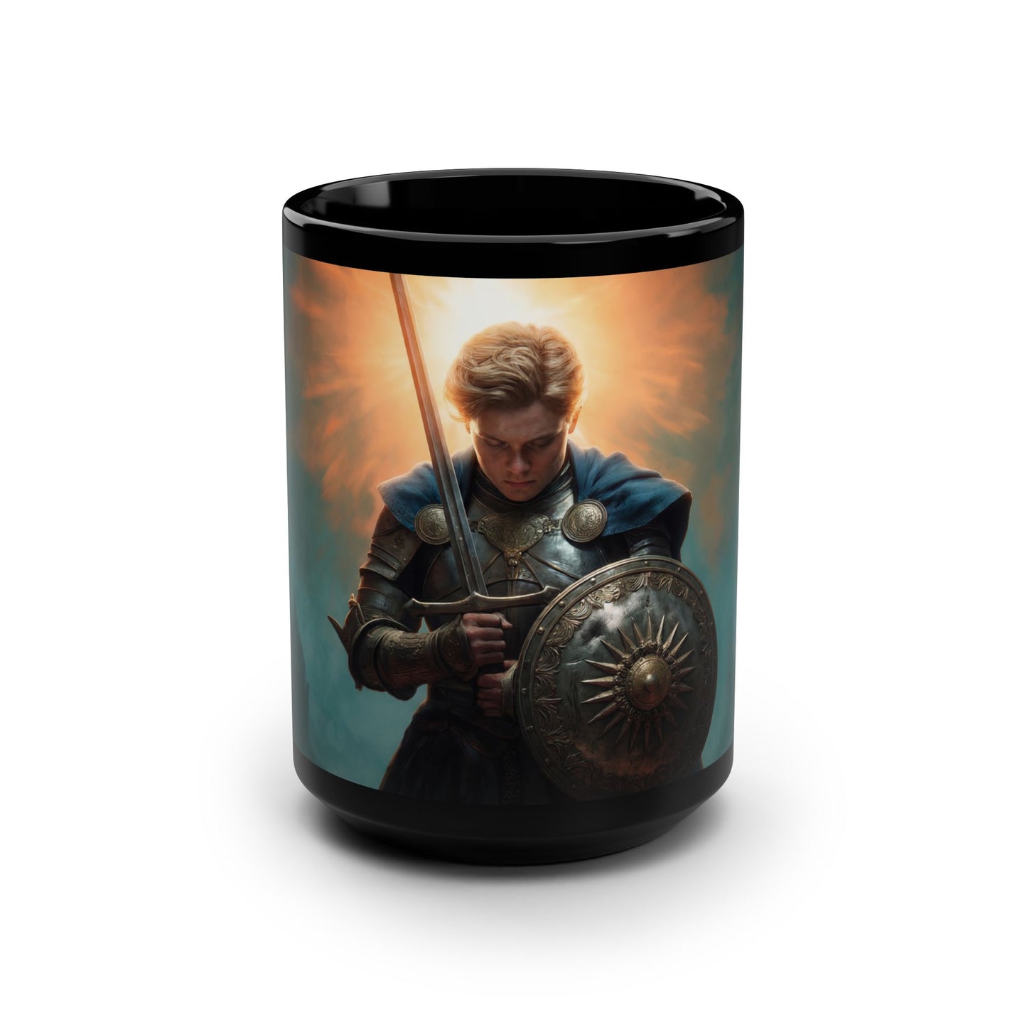 Dawn’s Edge Knight Mug – Sunlit Armor & Shield Design