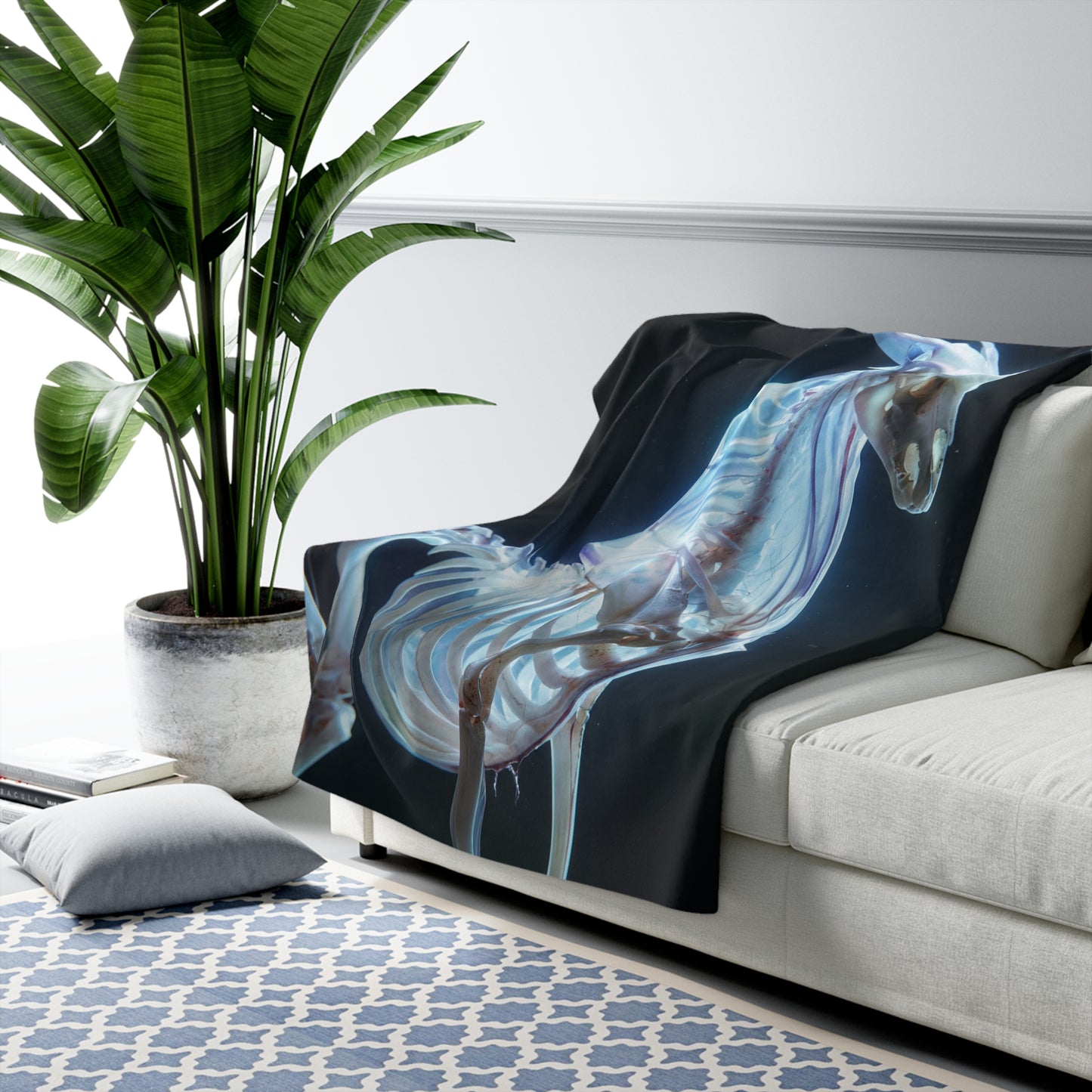 Luminescent Unicorn Skeleton Sherpa Fleece Blanket – Ghostly Glow in the Dark