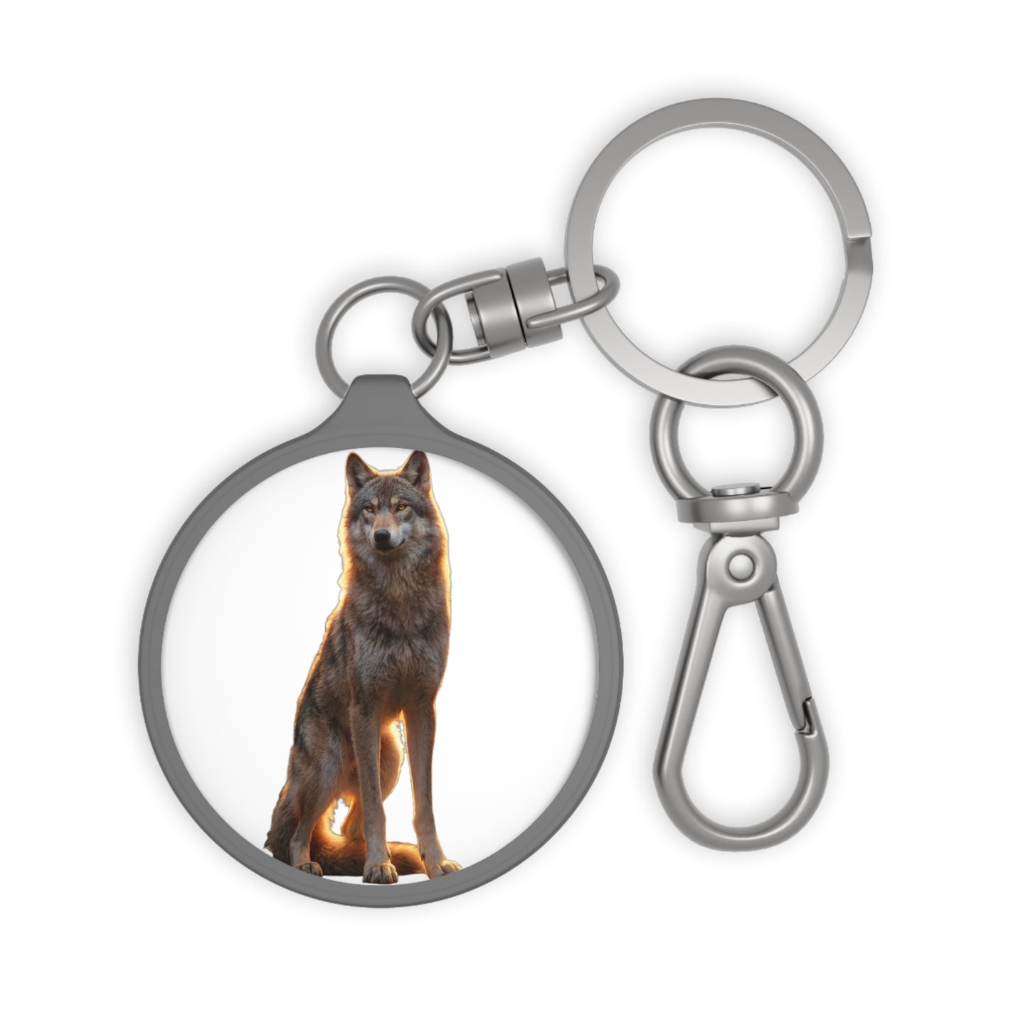 Golden Hour Wolf Keyring Tag – Silhouette Sentinel with Warm Glow