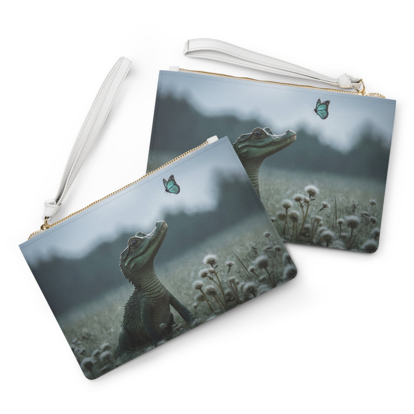Azure Butterfly and Caiman Clutch Bag – Whispering Wetlands Dream