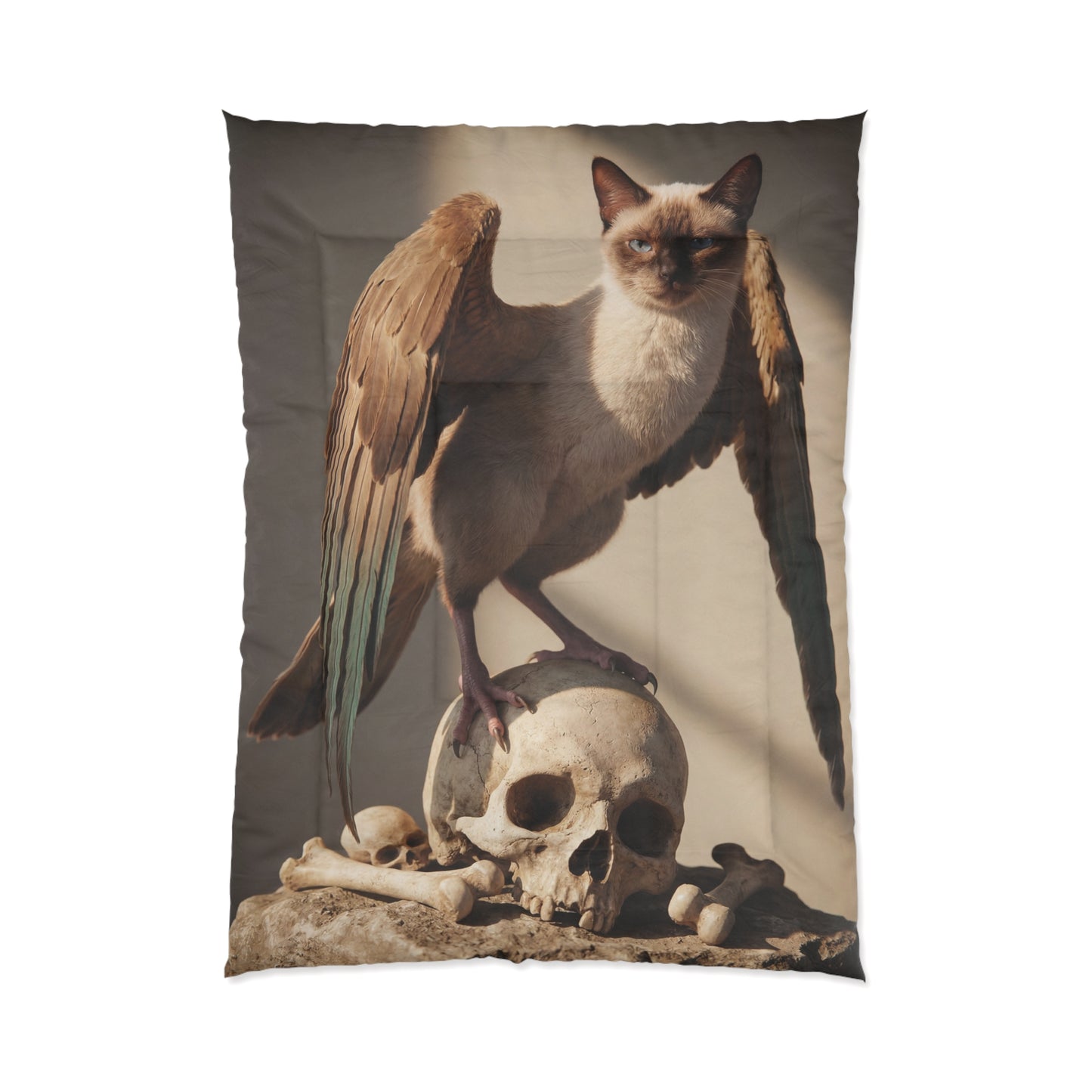 Winged Siamese Cat Comforter – Sunlit Bone Throne Dreamscape