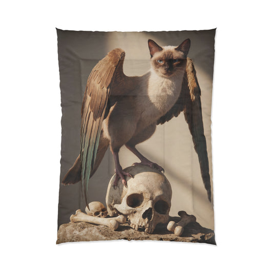 Winged Siamese Cat Comforter – Sunlit Bone Throne Dreamscape