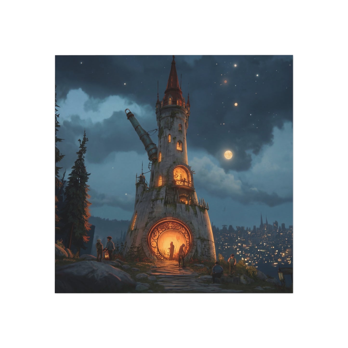 Moonlit Observatory Tower Magnet – Whispers of the Starry Sky