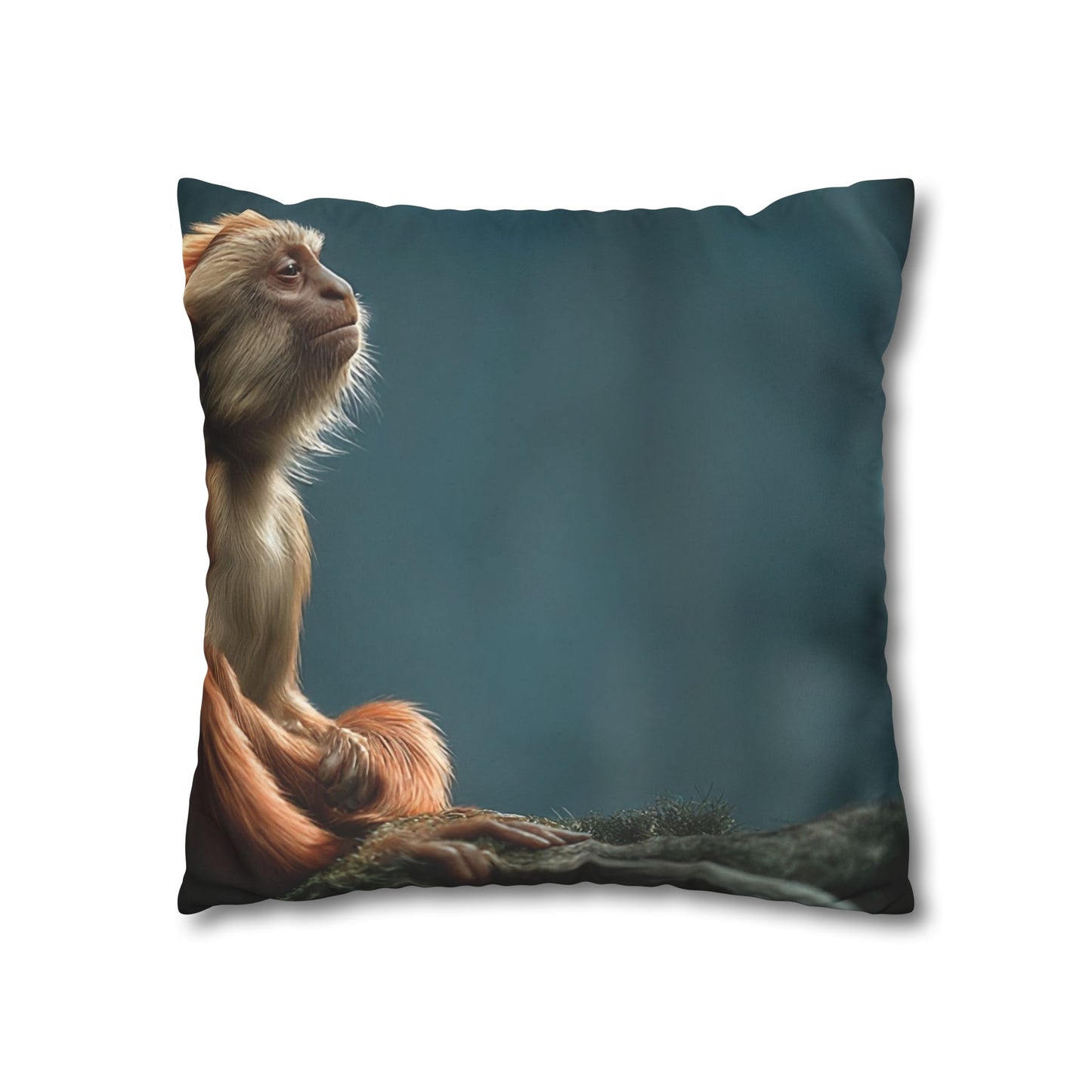 Winged Monkey Guardian Pillowcase – Amber Feathered Sentinel Resting on Moss