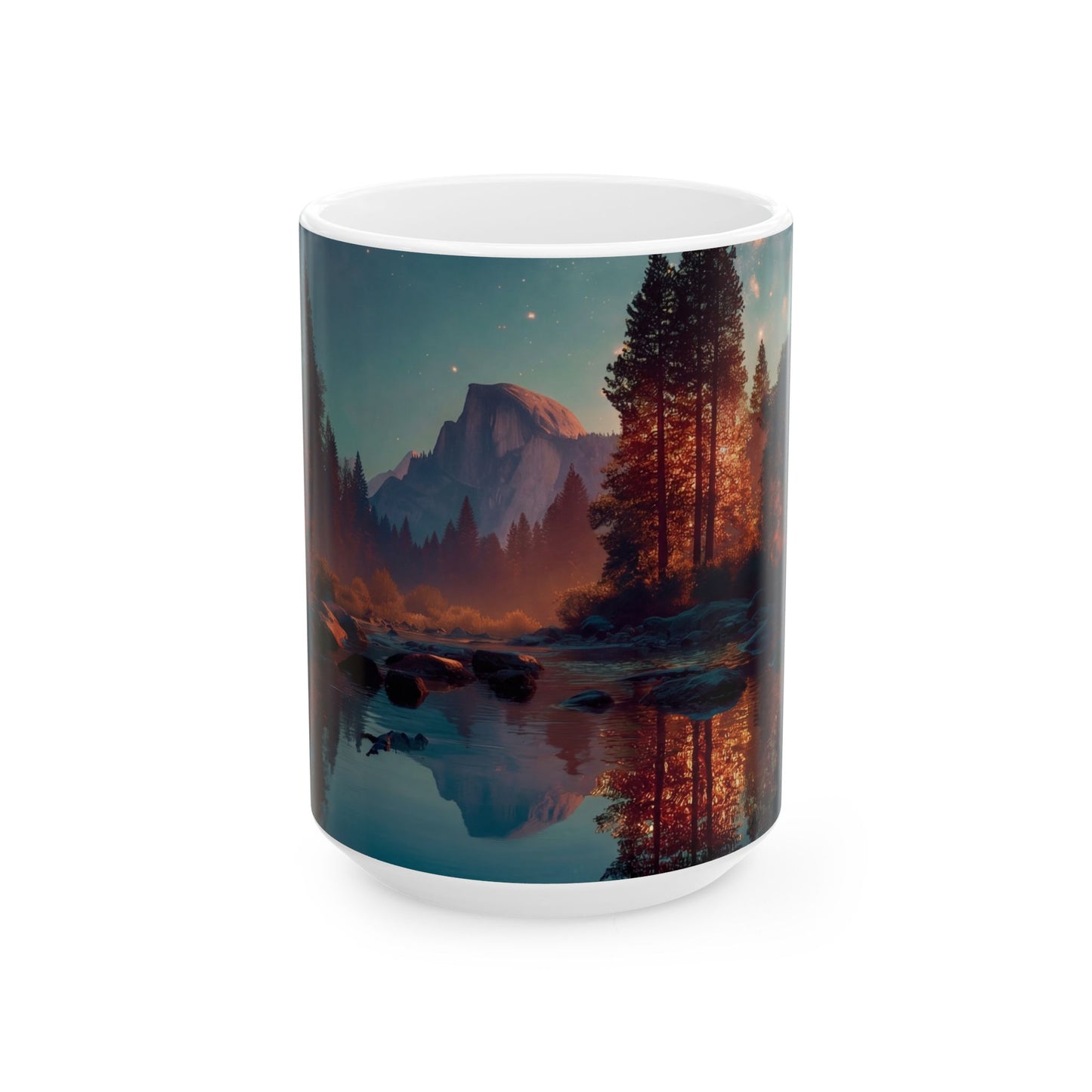 Starlit River Reflection Mug – Half Dome Twilight Dreamscape