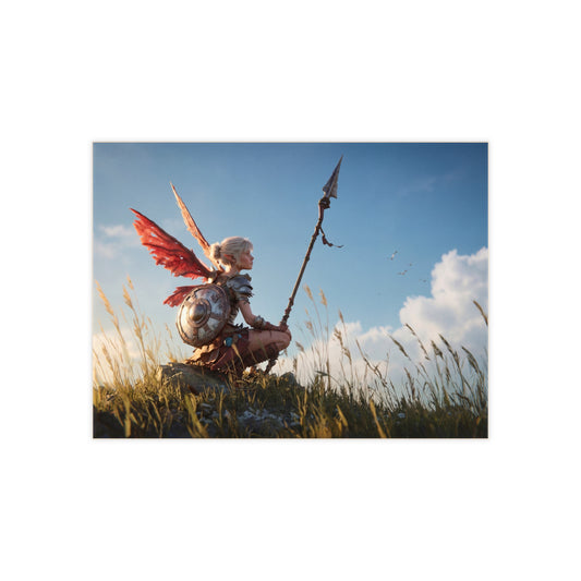 Warrior Angel in Sunset Grass Ceramic Photo Tile – Guardian of the Whispering Hills